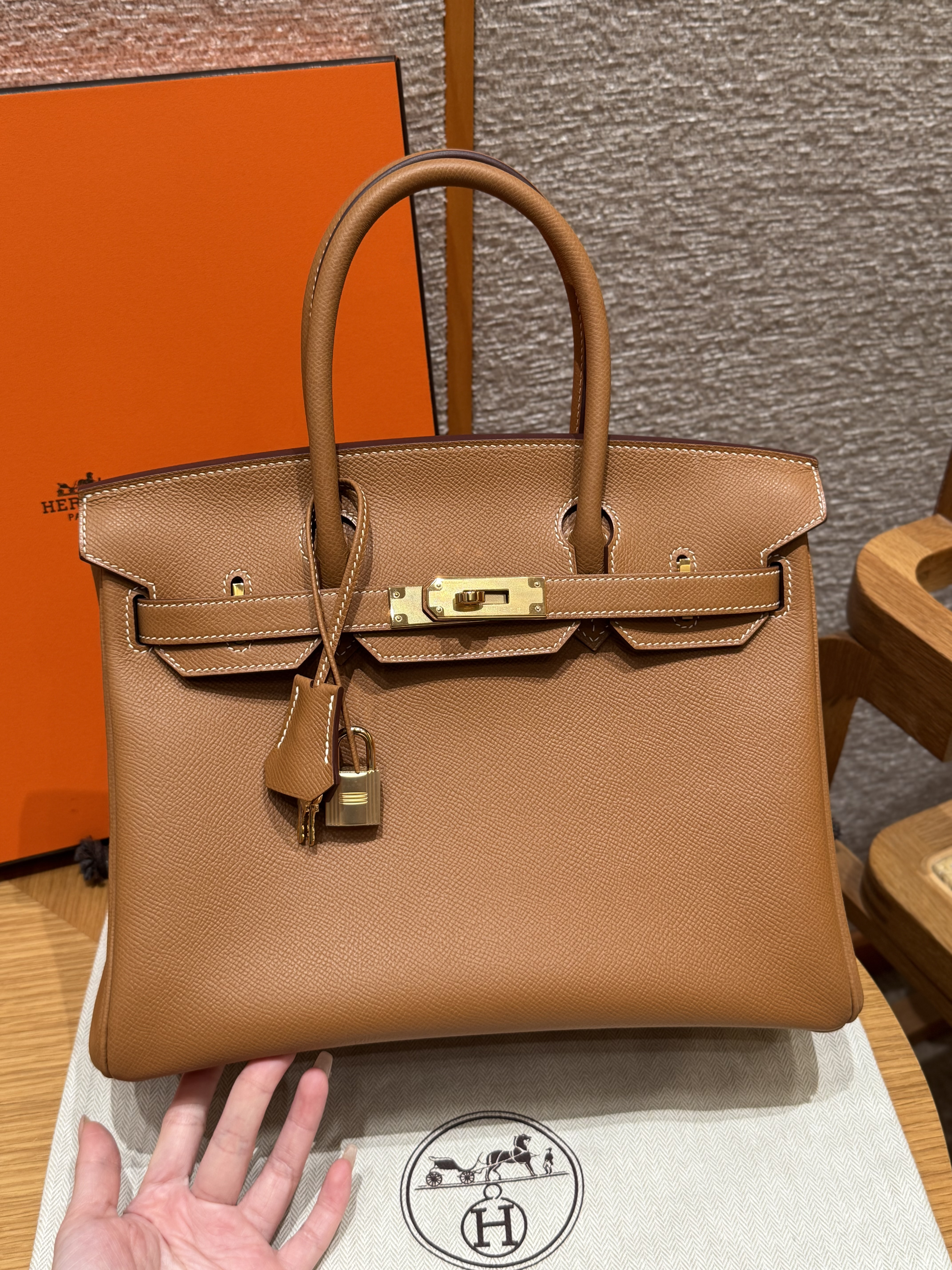 Hermes Gold Epsom Birkin 30 Bag