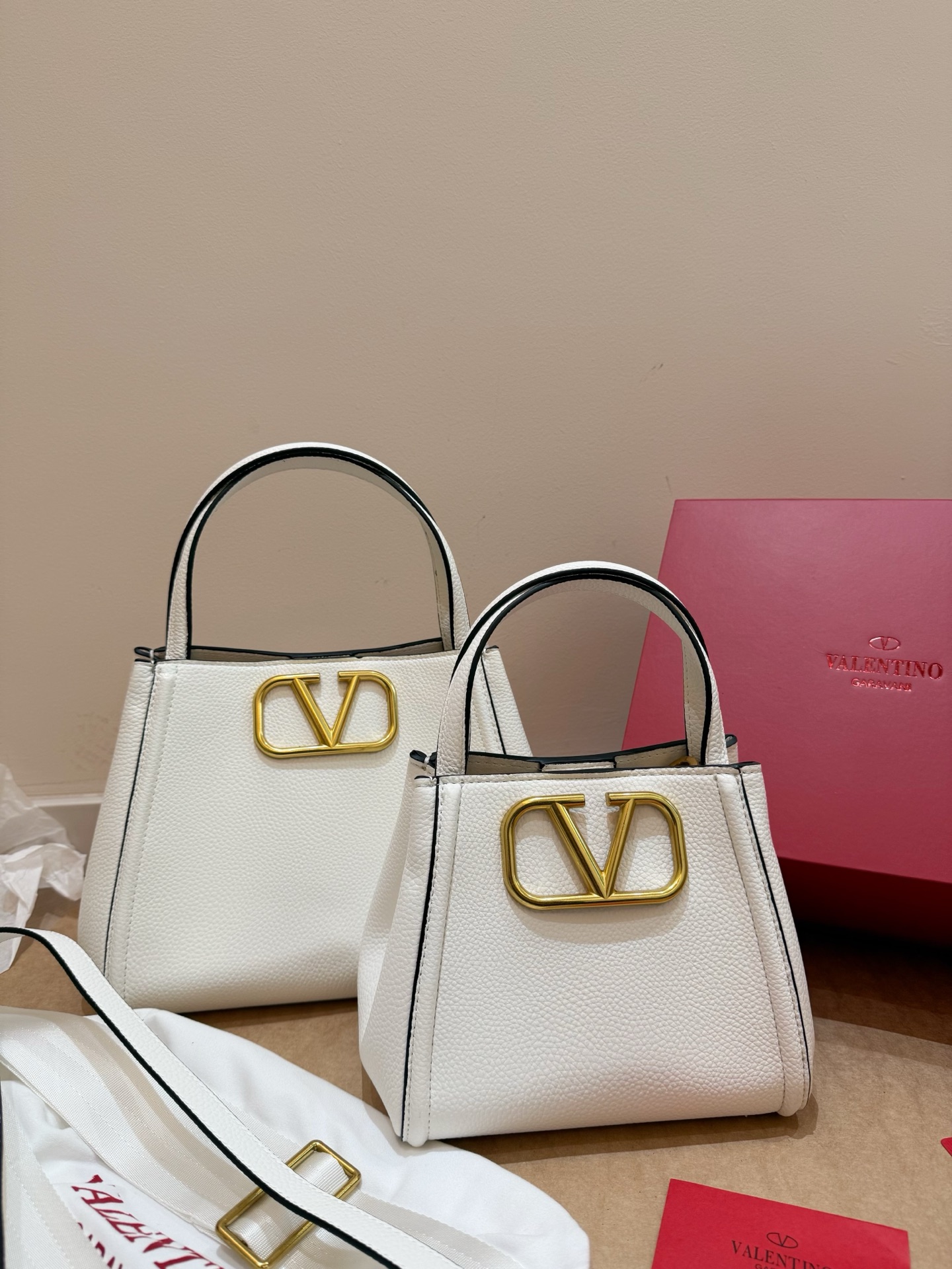 Valentino VLogo Mini& Small  Trapeze Grained Leather Top Handle Bucket Bag - KAIROO