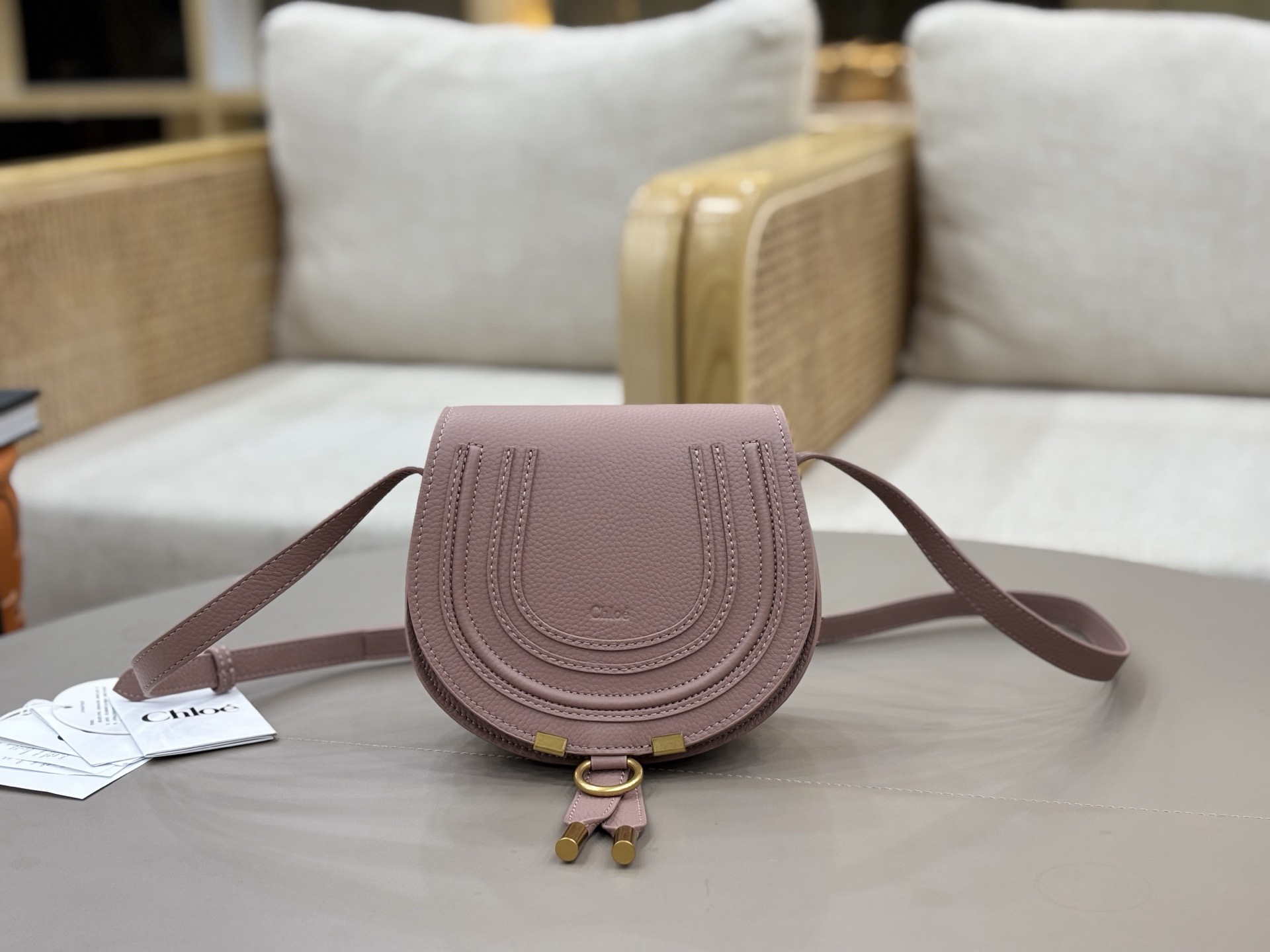 Chloe Small Marcie Saddle Bag in Grained Calfskin-Woodrose