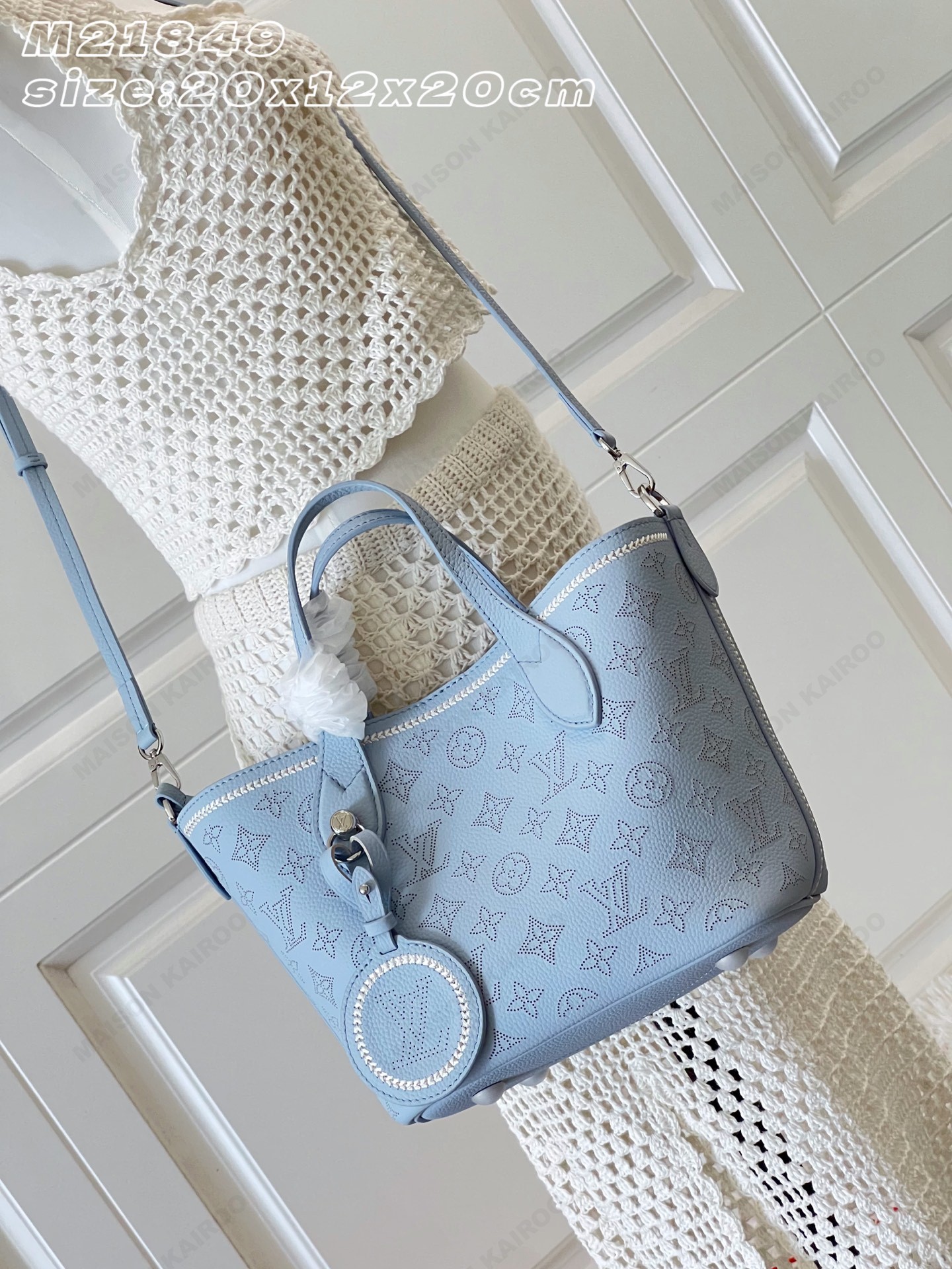 【15A】Louis Vuitton LV Mahina Blossom PM Blue Stitching Dense Perforated Monogram Leather Basket Handle Tote Bag - KAIROO