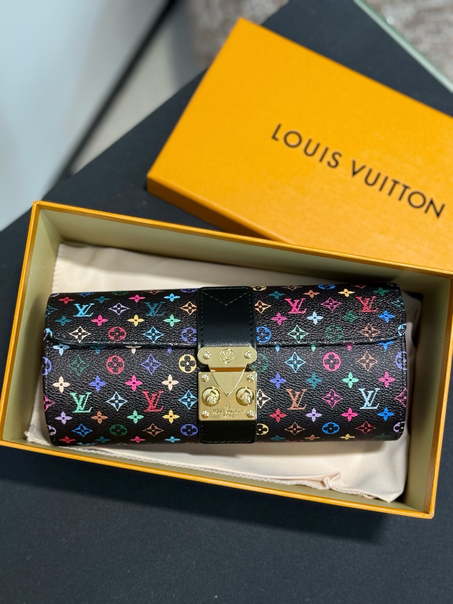 LV Etui Bijoux jewelry case in Black multicolored canvas