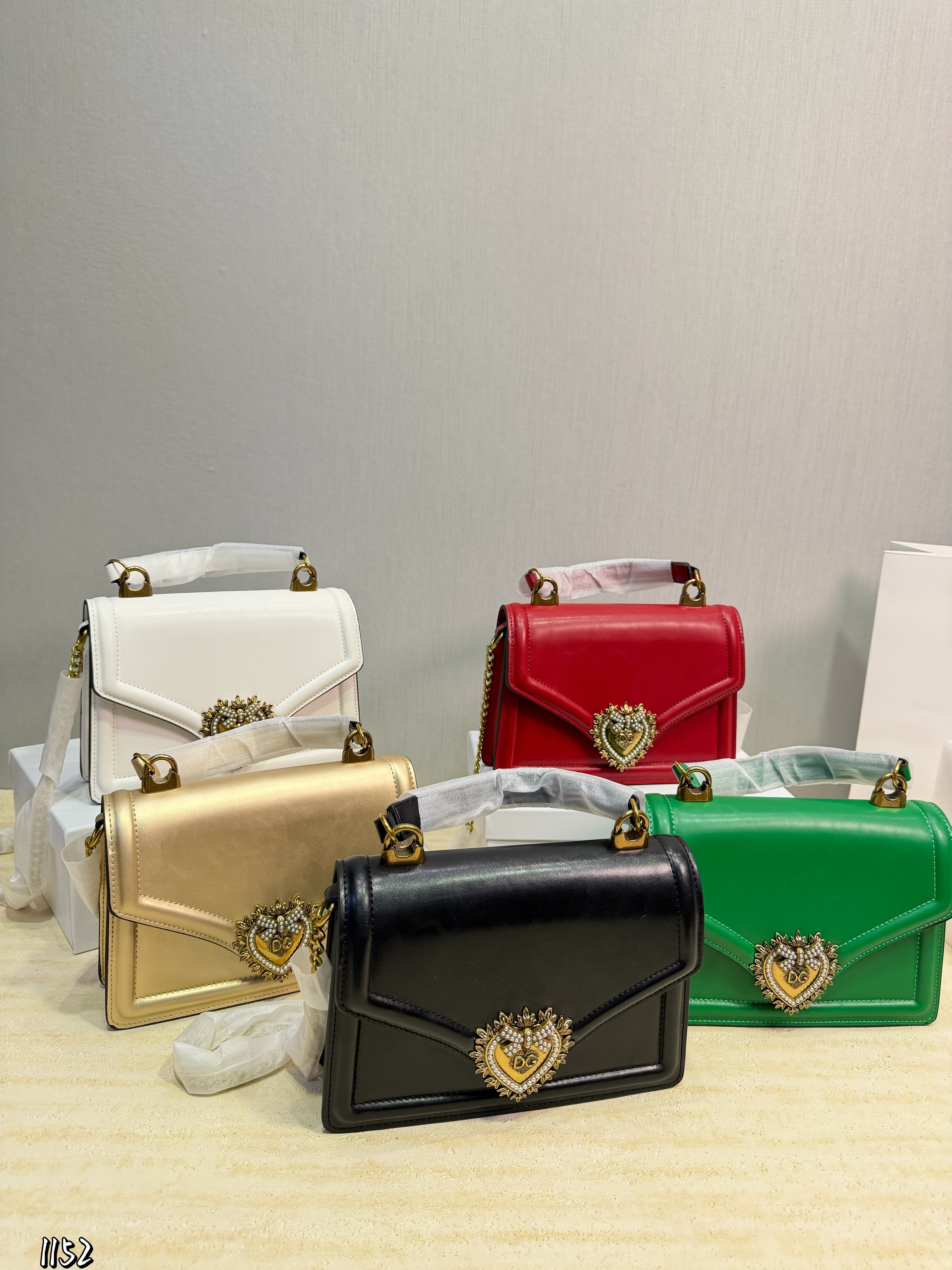 Dolce & Gabbana DG Devotion Medium Smooth Leather Bejeweled Heart Envelope Flap Top Handle Bag - KAIROO