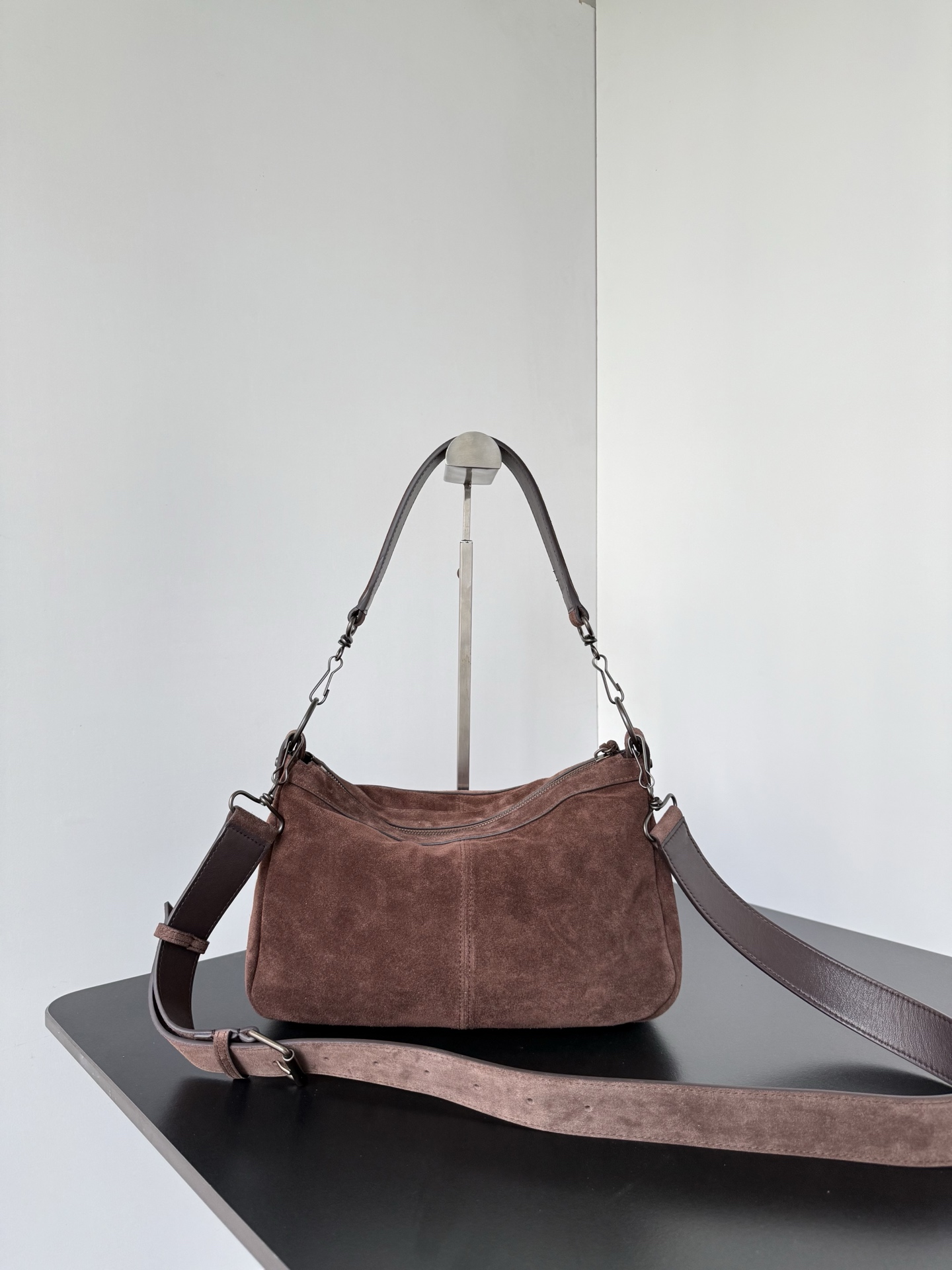 𝐁alenciaga Le City Moto Bag Small in Brown Suede
