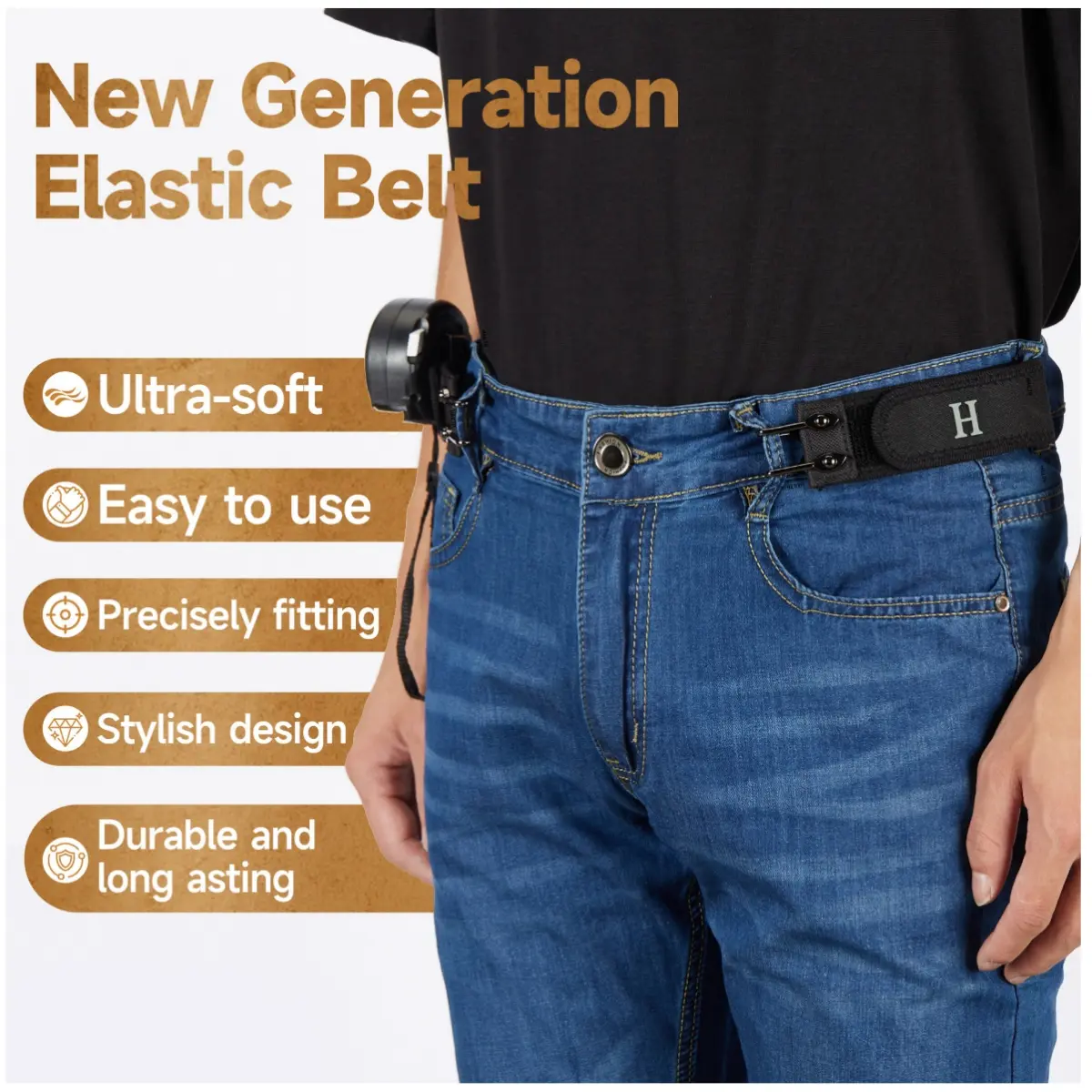 Tactical Metal Hook Elastic Belt (Unisex) - Invisible Stretch Webbing Belt with Flat Metal Hook - Low-Profile Adjustable Comfort for Jeans