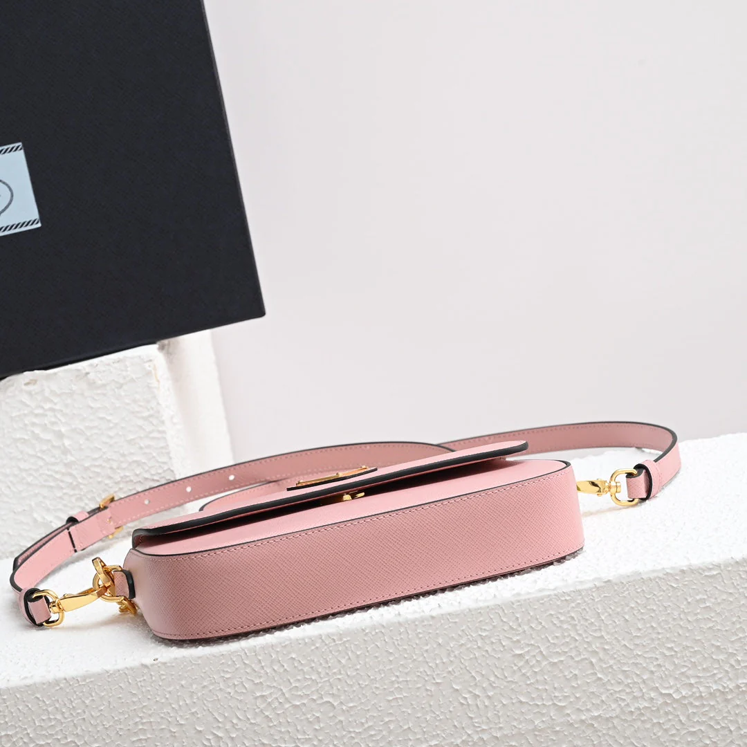 Prada MINI FLAP BAG 20 IN BABY PINK SAFFIANO LEATHER GOLD HARDWARE
