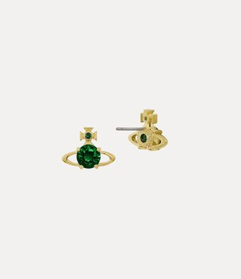 2026 New Vivienne Westwood Green Crystal Saturn Orb Stud Earrings for Women, Gold Tone, Trendy Y2K Aesthetic Ear Accessories