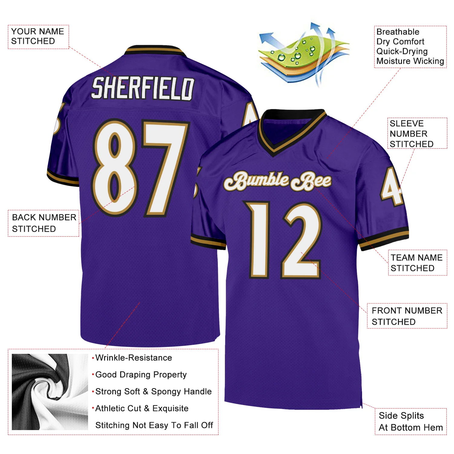 Custom Purple White-Old Gold Mesh Authentic Throwback Football Jersey