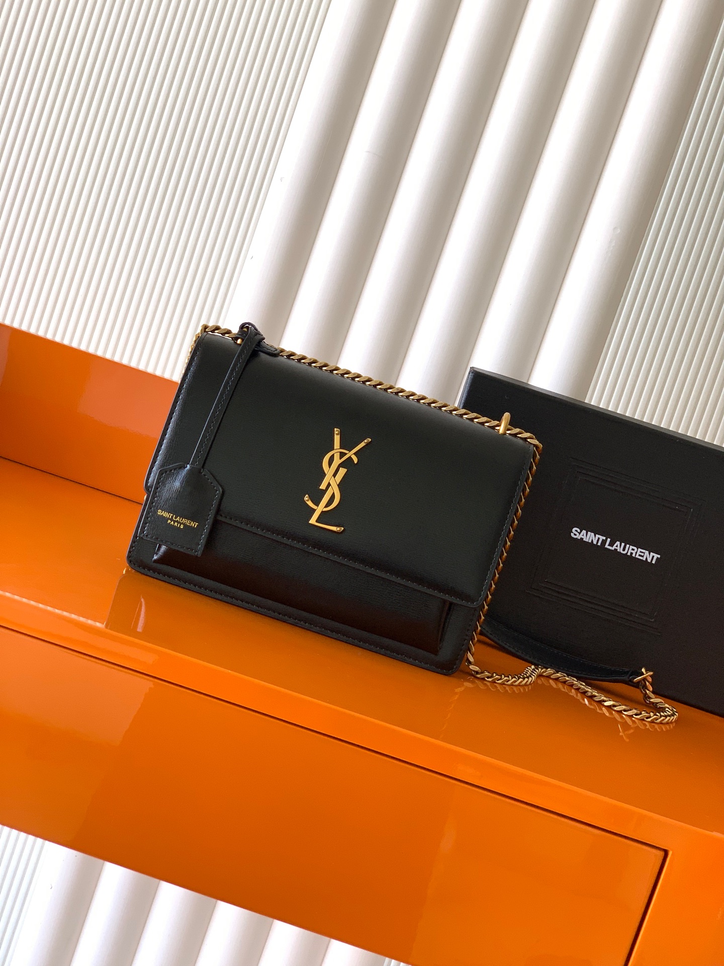 Saint Laurent Black Smooth Calfskin Sunset Medium Bag