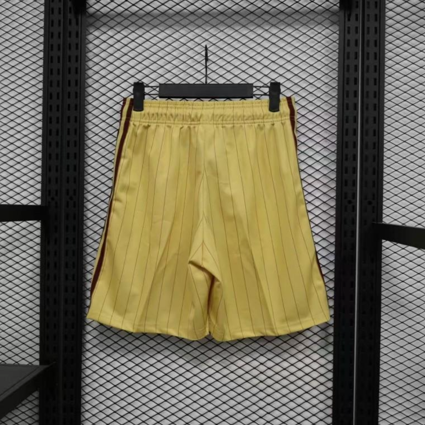 Player Version 25/26 Arsenal Yellow with Burgundy Side Stripes and Pinstripes Shorts S-XXL