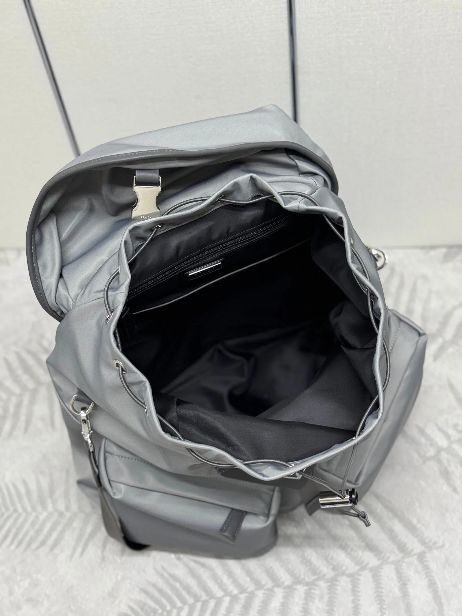 Prada TRIANGLE LOGO BACKPACK 42 IN RHINO GRAY RE-NYLON