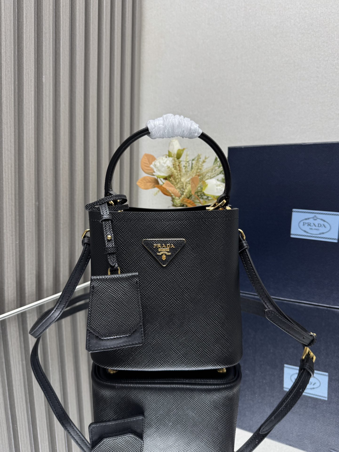 Prada Panier small Saffiano leather bag-Black1BA217