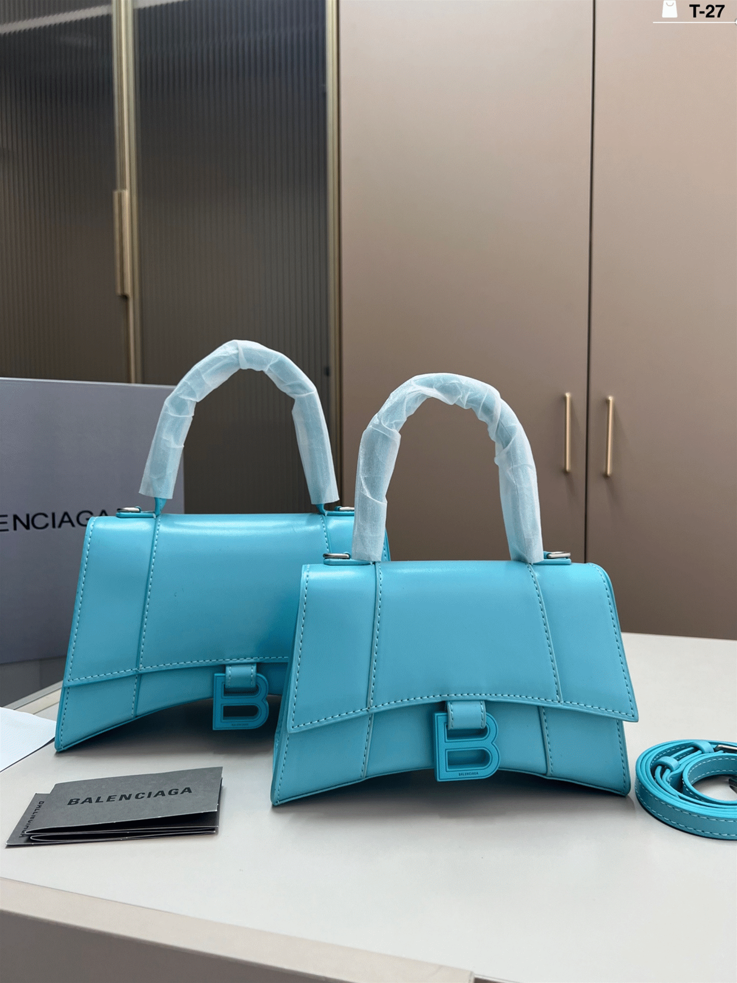 Balenciaga Small/Mini Smooth Leather Curvy Base B-Hardware Handle Hourglass Bag - KAIROO