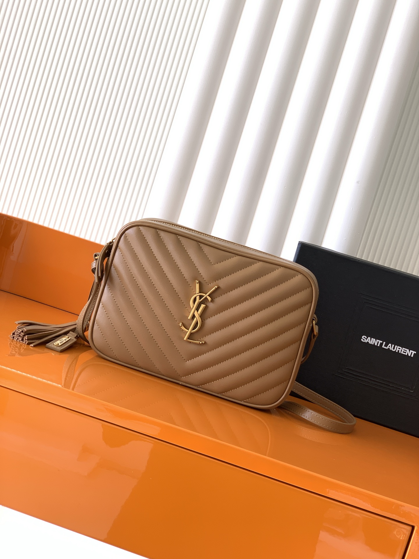 YSL Saint Laurent Lou Camera Bag in Quilted leather-Cinnamon