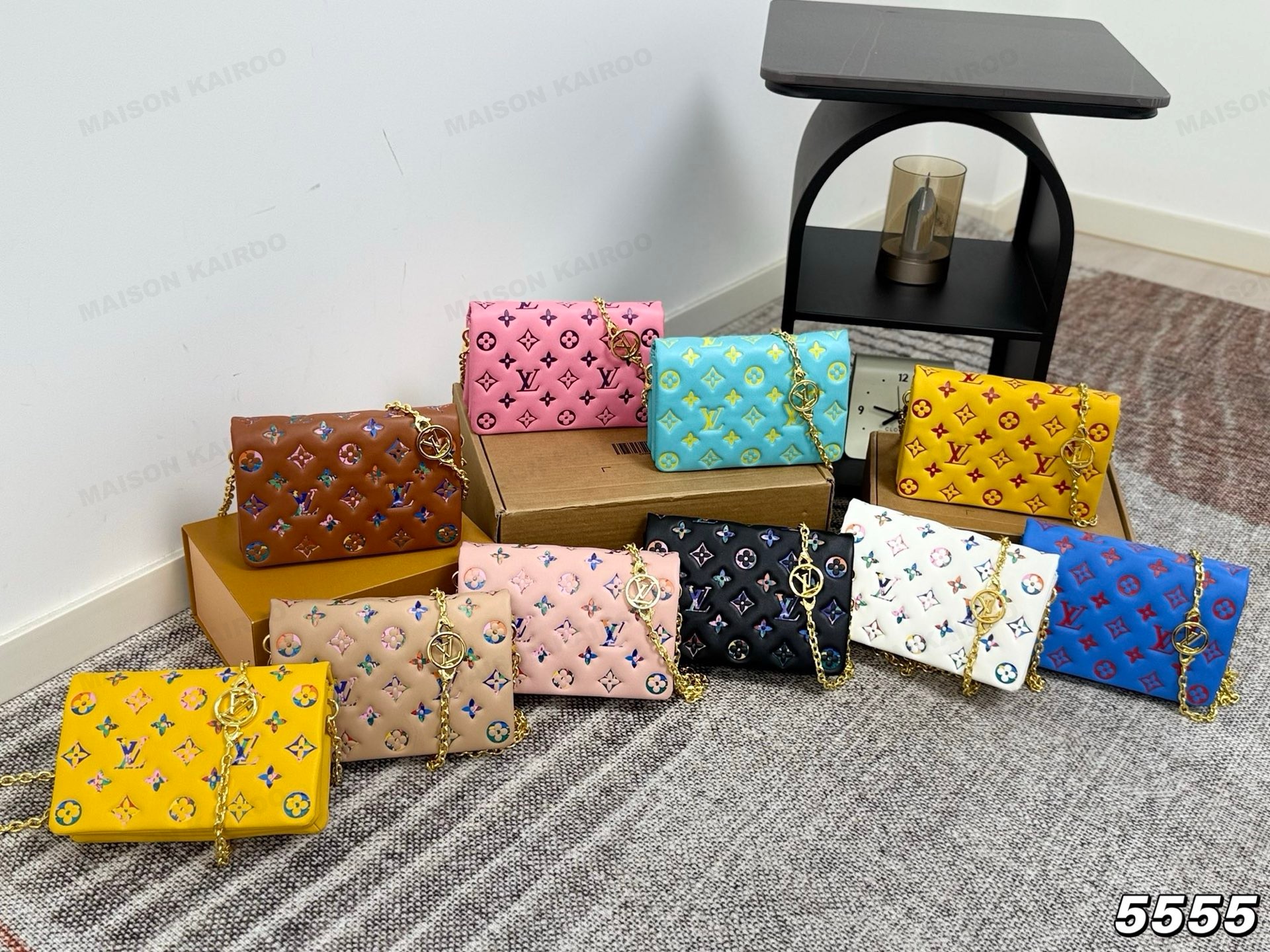 Louis Vuitton LV Pochette Coussin BB Multicolor Monogram Pattern Embossed Puffy Leather Chain Shoulder Bag - KAIROO
