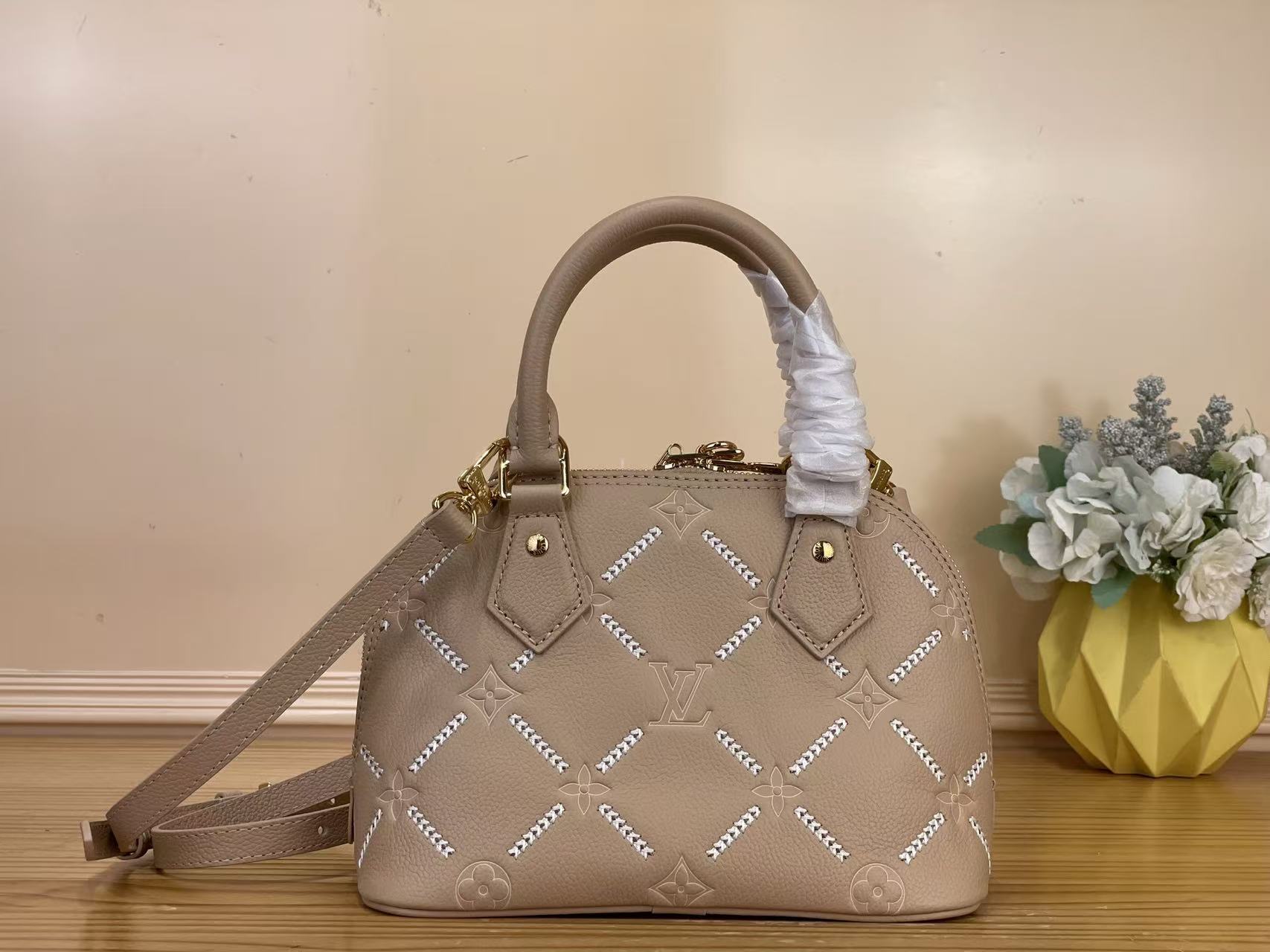 Louis Vuitton LV new gray brown embroidered Alma BB handbag