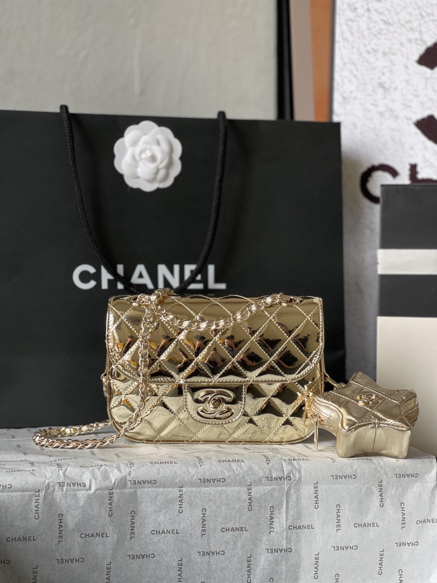 Chanel Mini CF 20cm Mirror Quilted Flap Chain Shoulder Bag with Star Charm Coin Purse Bag - KAIROO