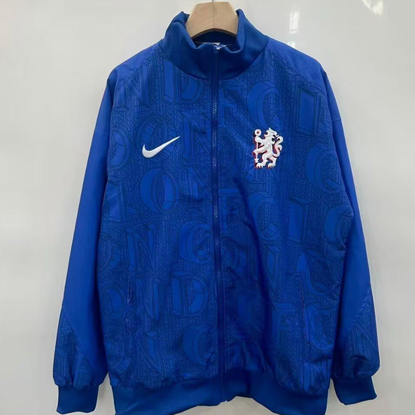 25/26 Chelsea FC Blue with All-Over London Text Pattern Full Zipper Windbreaker S-2XL