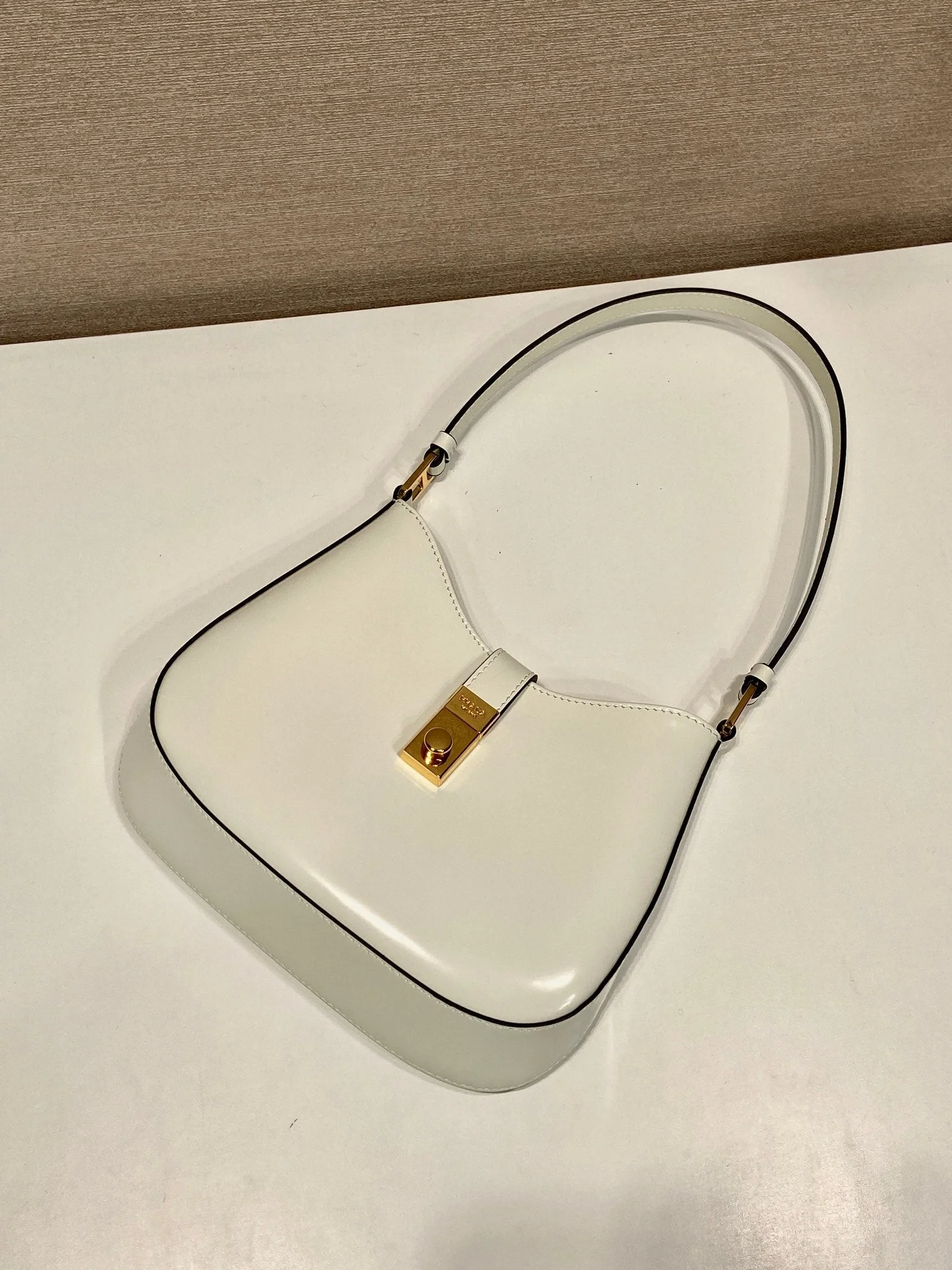 Prada CLEO SHOULDER BAG 22 IN WHITE BRUSHED LAMBSKIN WITH CLASP CLOSURE