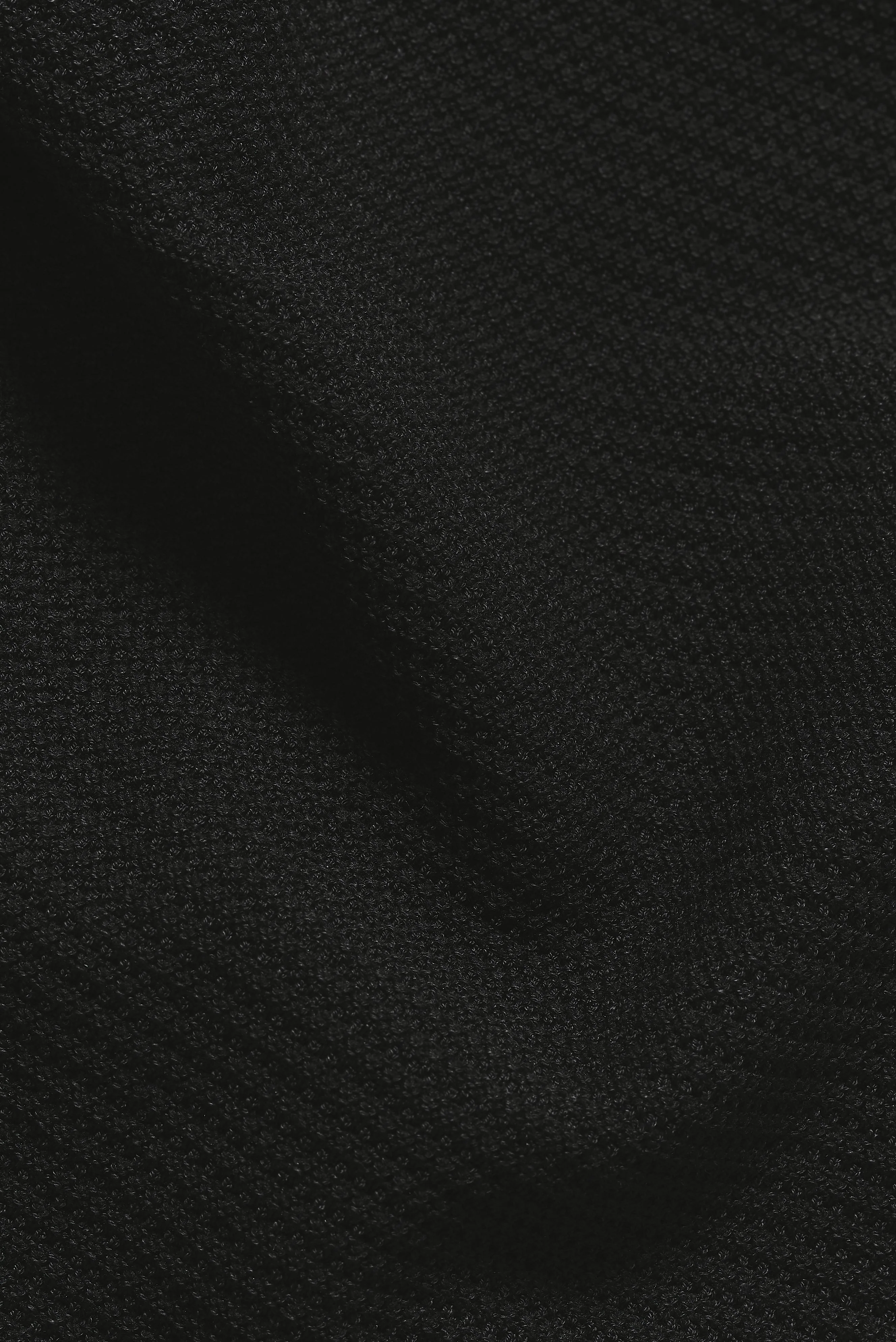 Textured Knitted Open Collar Polo Shirt in Black