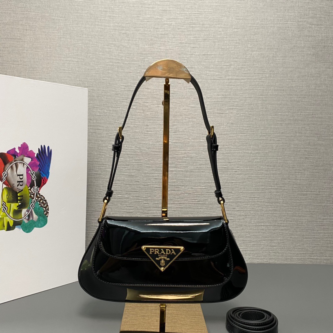 Prada new black patent leather shoulder bag