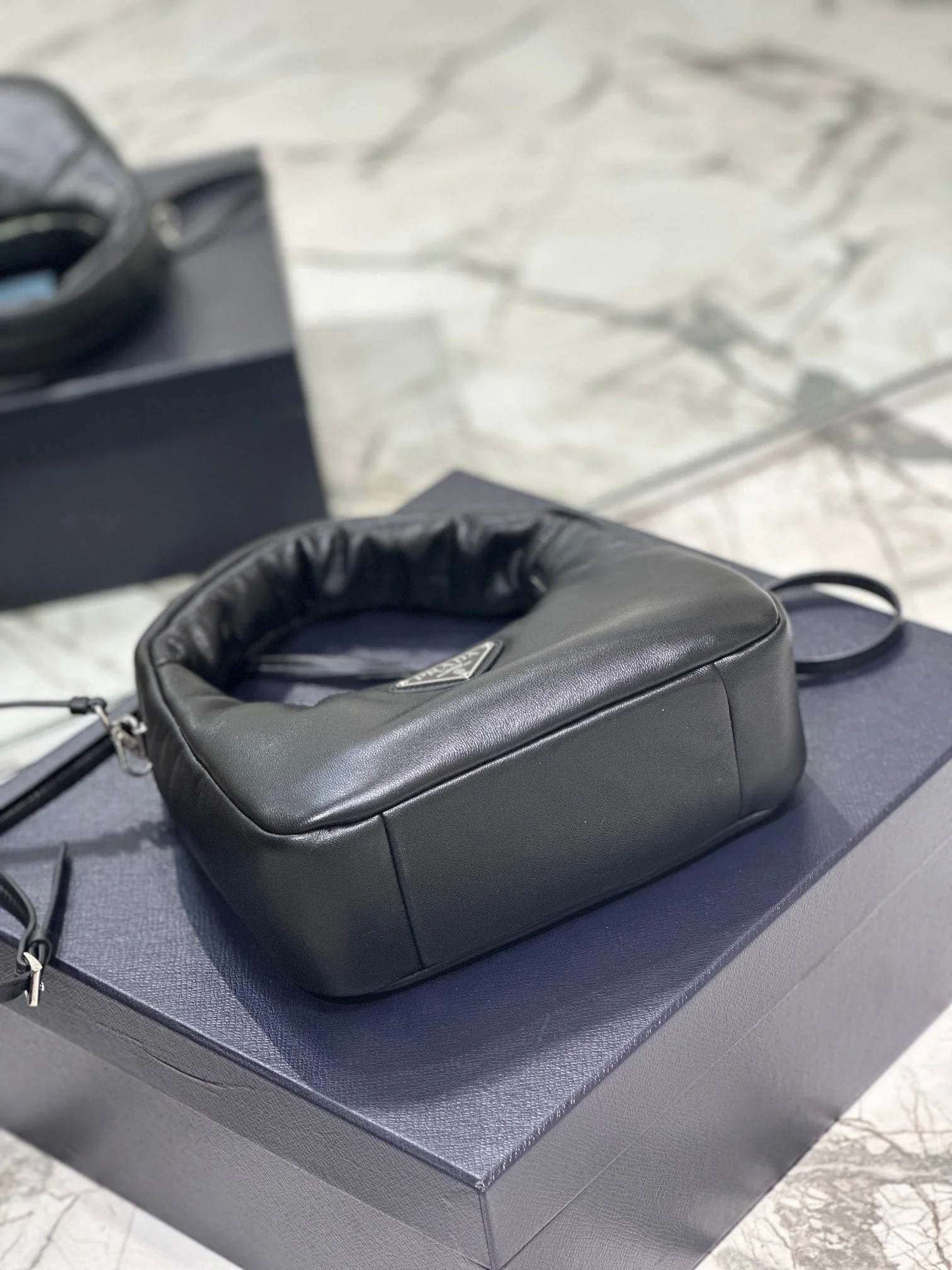 Prada HOBO BAG 21 IN BLACK SOFT LAMBSKIN