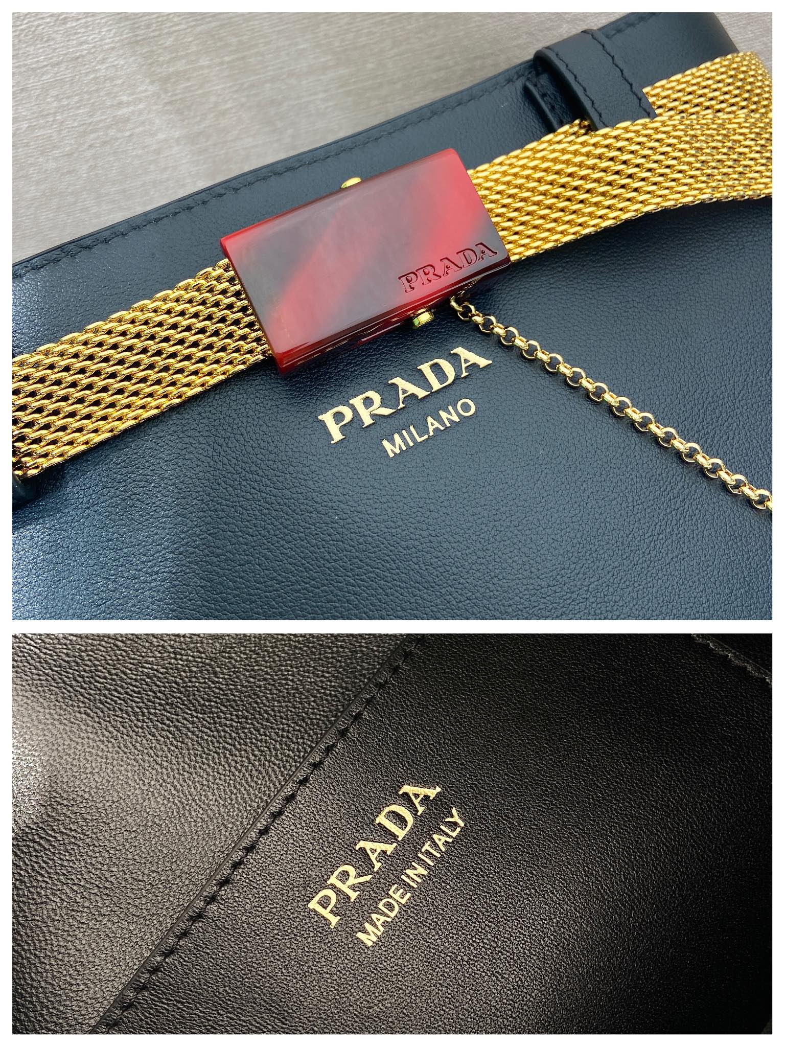 Prada PRA bucket bag iron chain black leather 341179