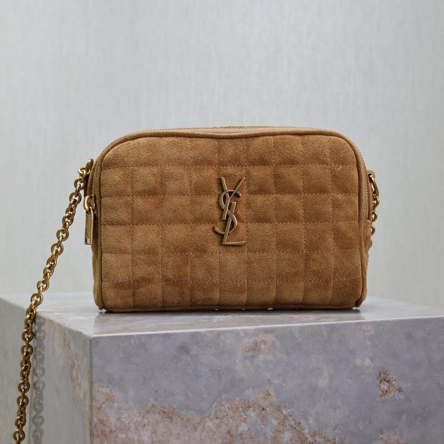 Saint Laurent YSL Suede Cassandre Matelassé Square MiniCamera Bag