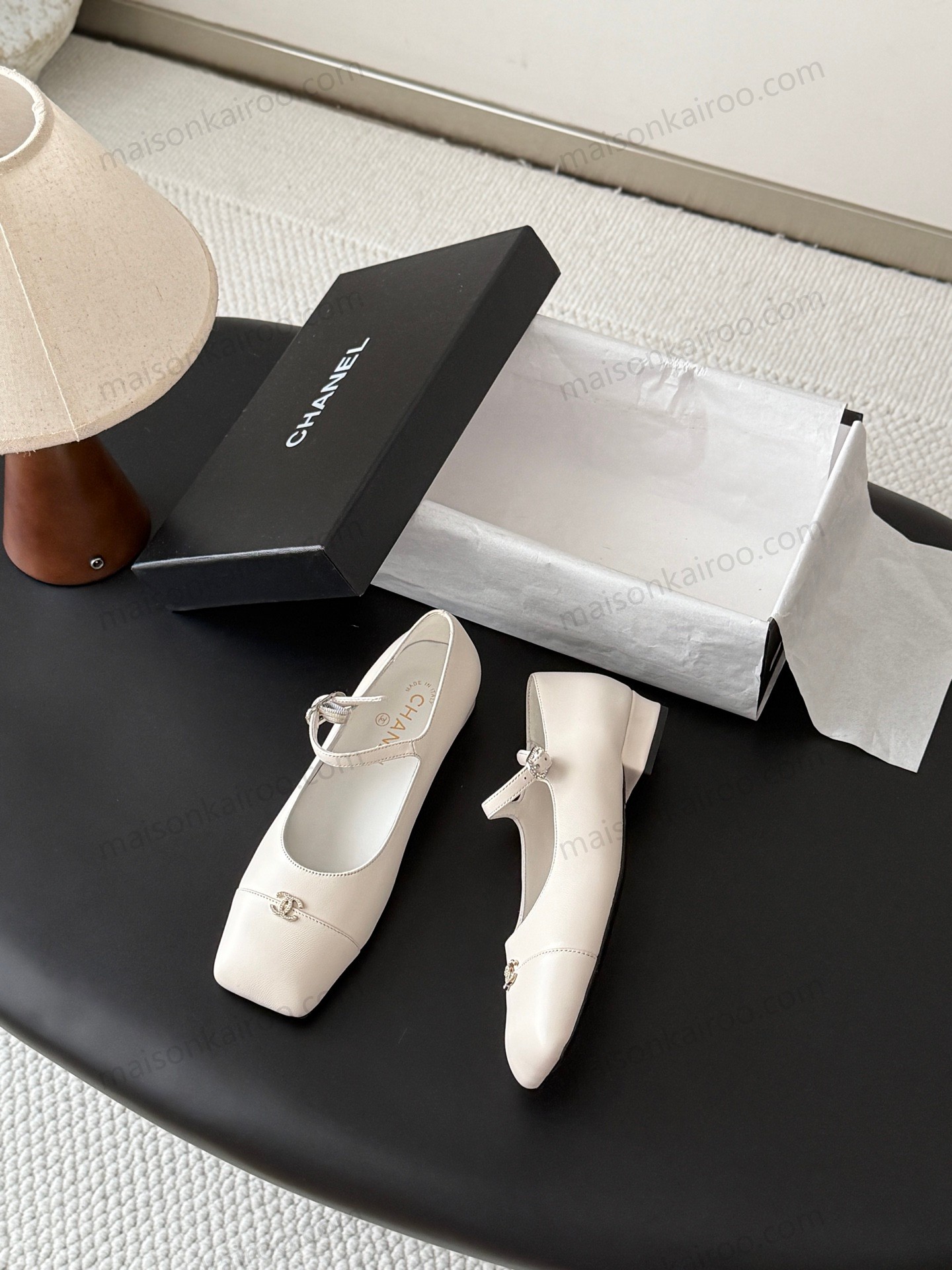 Chanel 26K Lambskin Interlocking CC Logo Mary Jane Flats - KAIROO