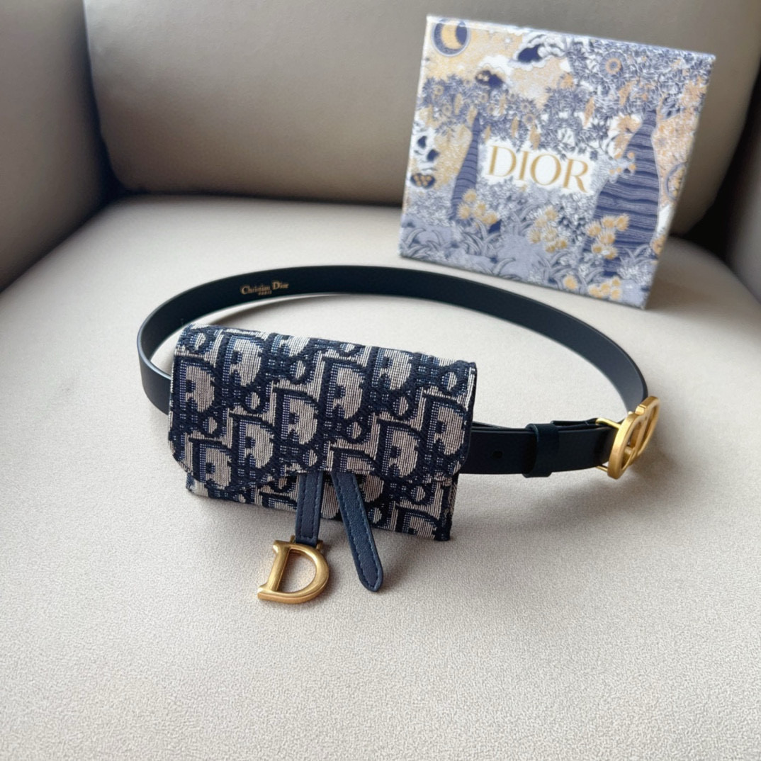 Dior leather Belt 2cm with Saddle Pouch
