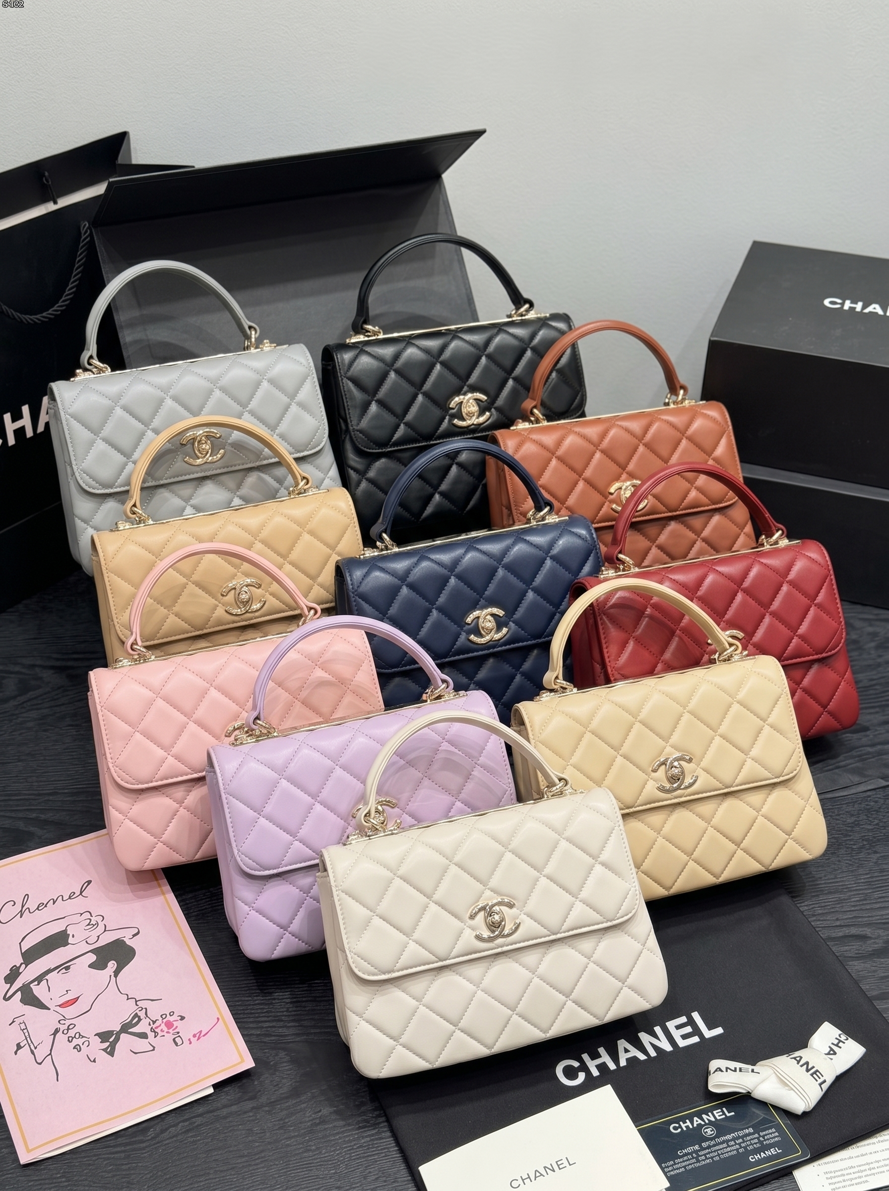 Chanel Small Trendy CC 25CM Quilted Leather Metal Plate Logo Top Handle Flap Bag - KAIROO