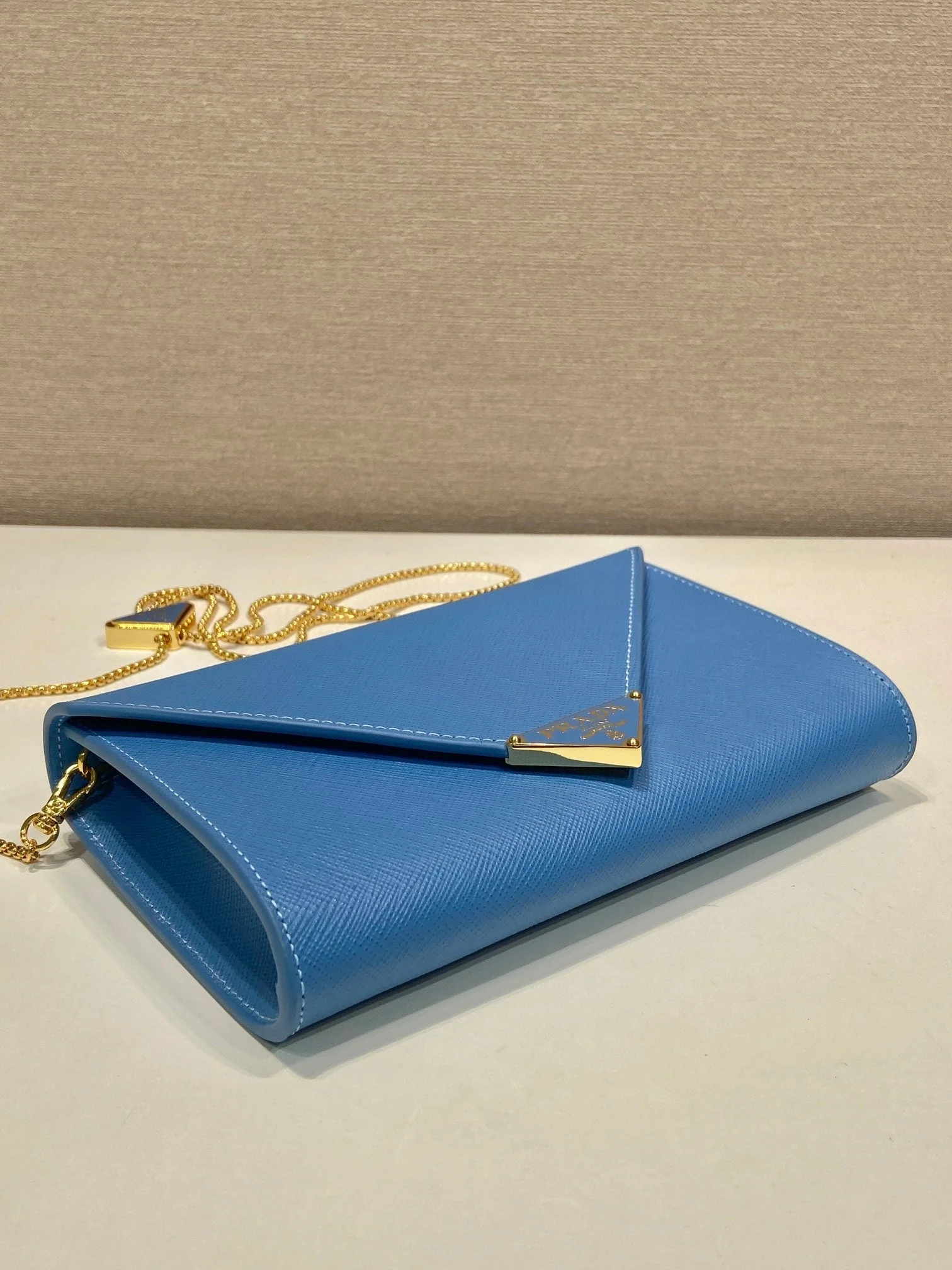Prada PRA Cross pattern envelope bag blue leather 341158