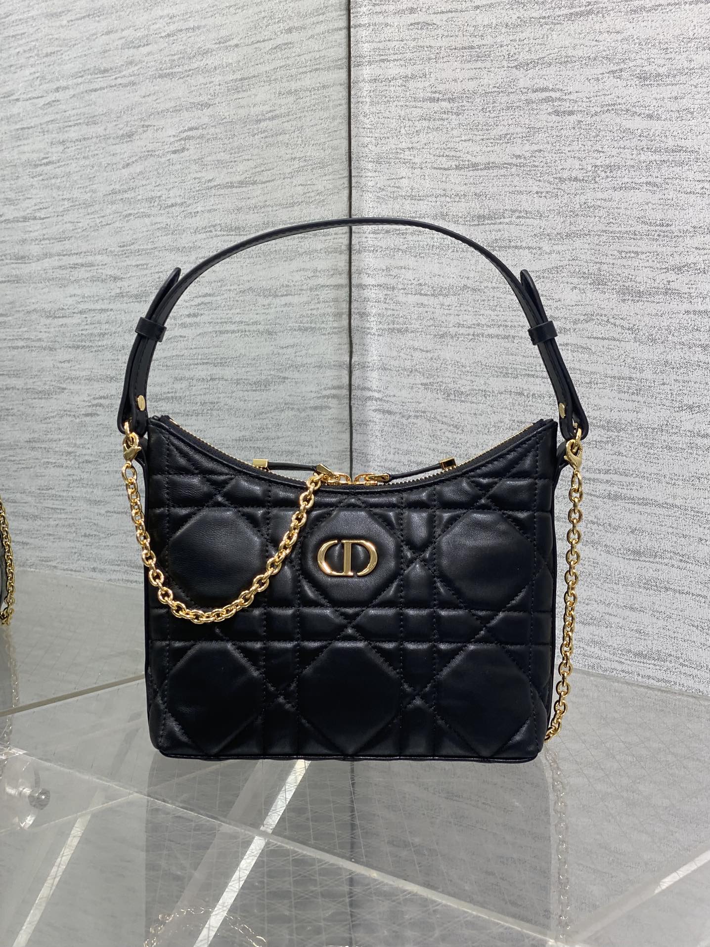 Christian Dior Mini Shoulder Bag in Black Cannage Leather