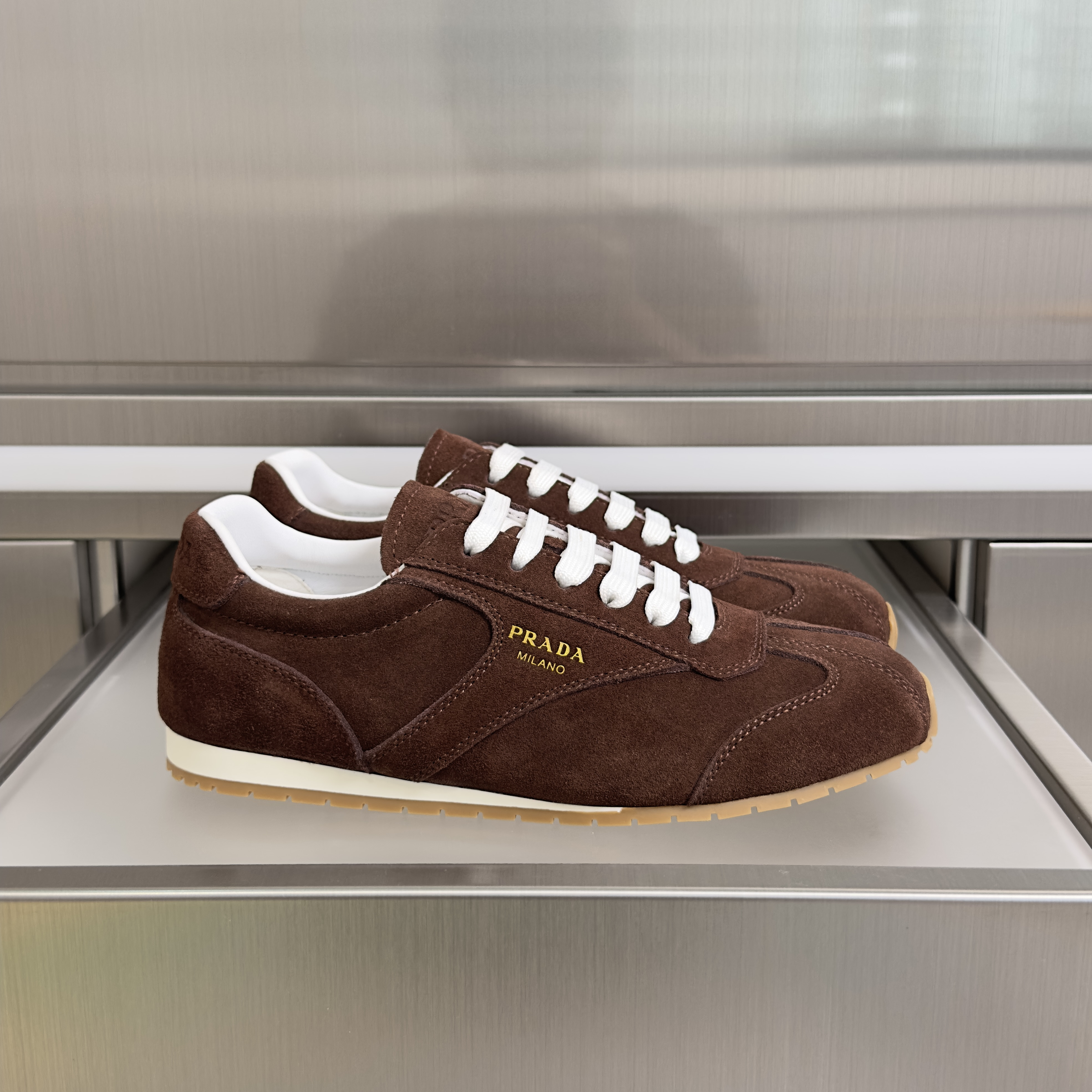 Prada Nappa and Suede Sneaker