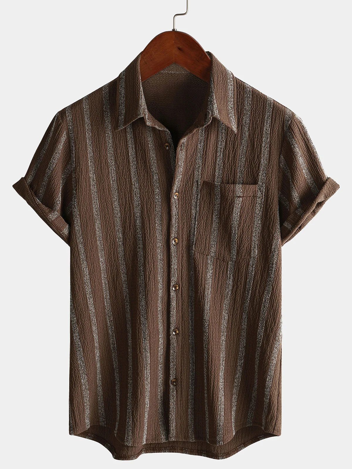 Men's Striped Hawaiian Pocket Button-Up Summer Short Sleeve Shirt