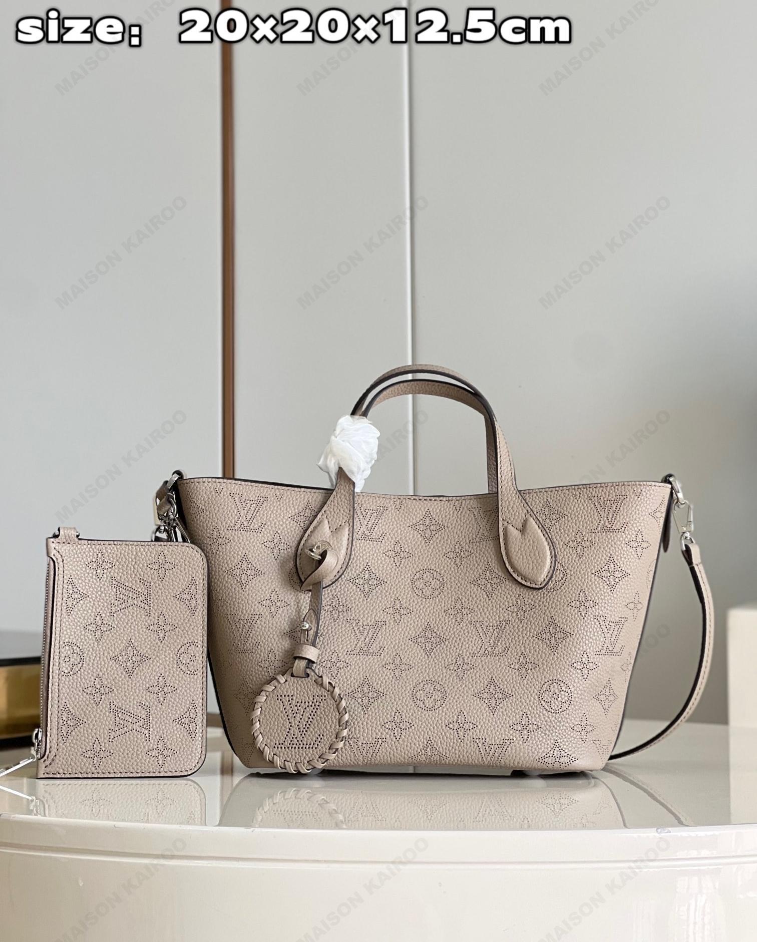【15A】Louis Vuitton LV Mahina Blossom PM&MM Taupe Dense Perforated Monogram Leather Basket Handle Tote Bag - KAIROO