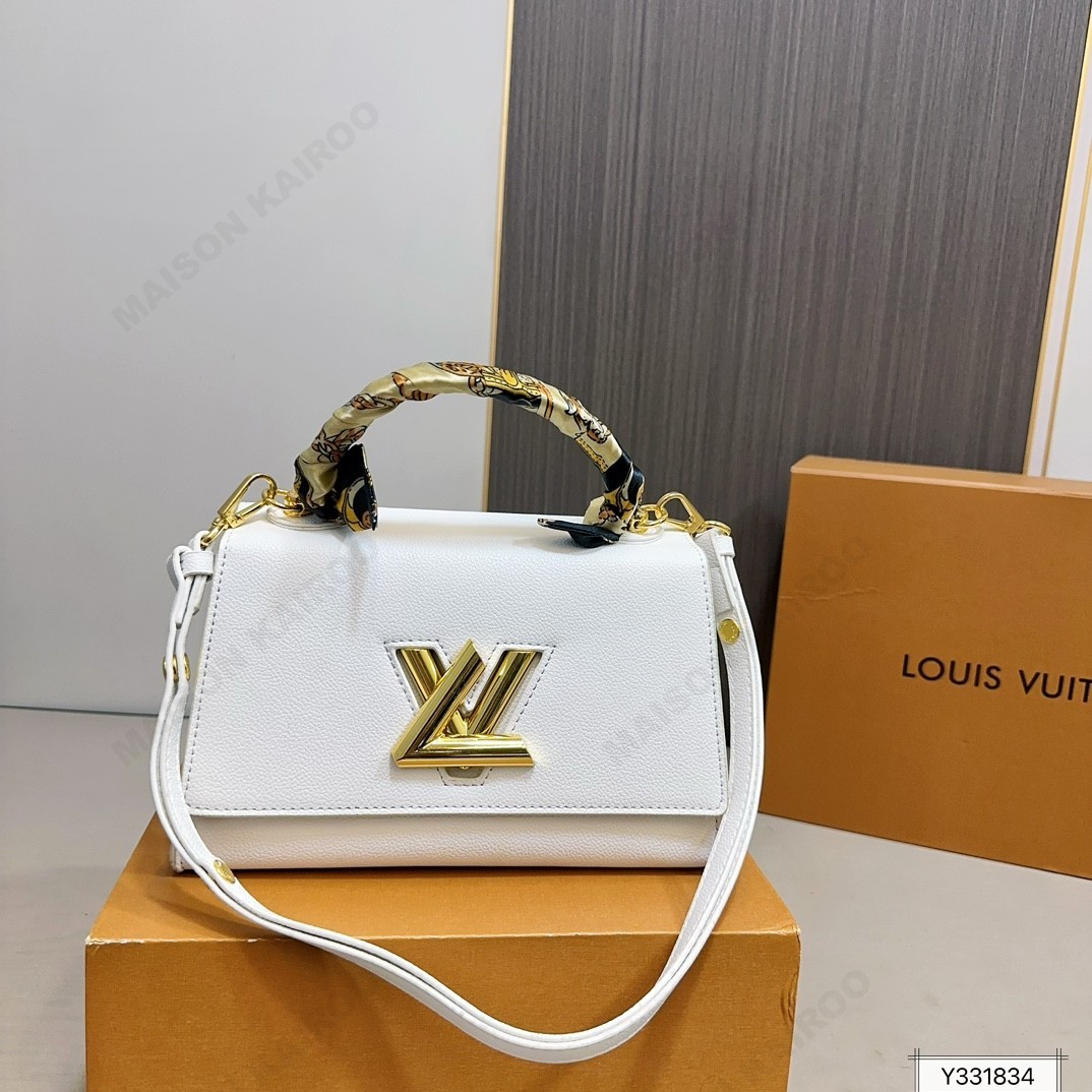 Louis Vuitton LV Twist One Handle PM Grained Leather Gold Logo Top Handle Bag - KAIROO