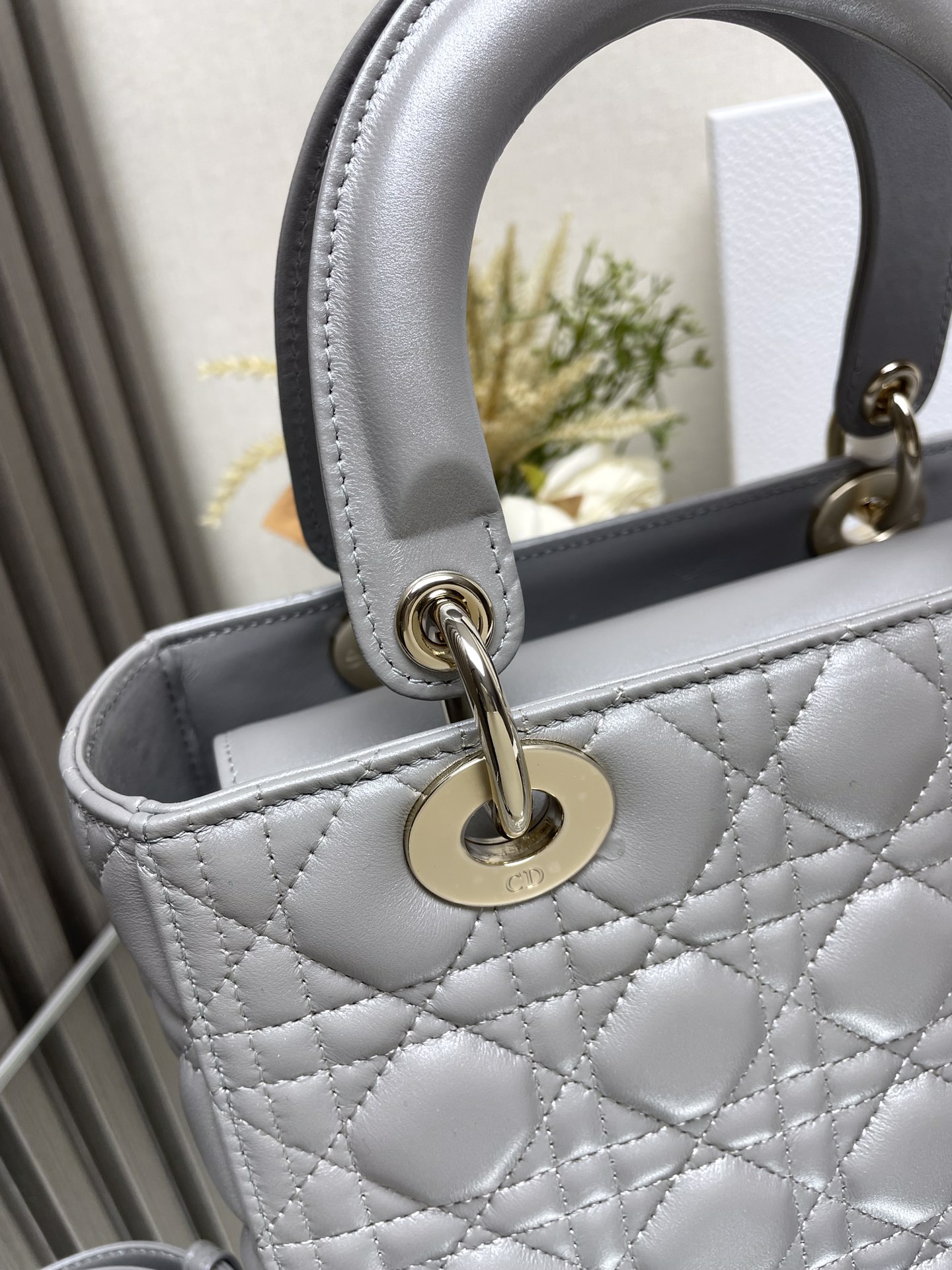 Medium Lady Dior Bag in Metallic Grey Cannage Lambskin