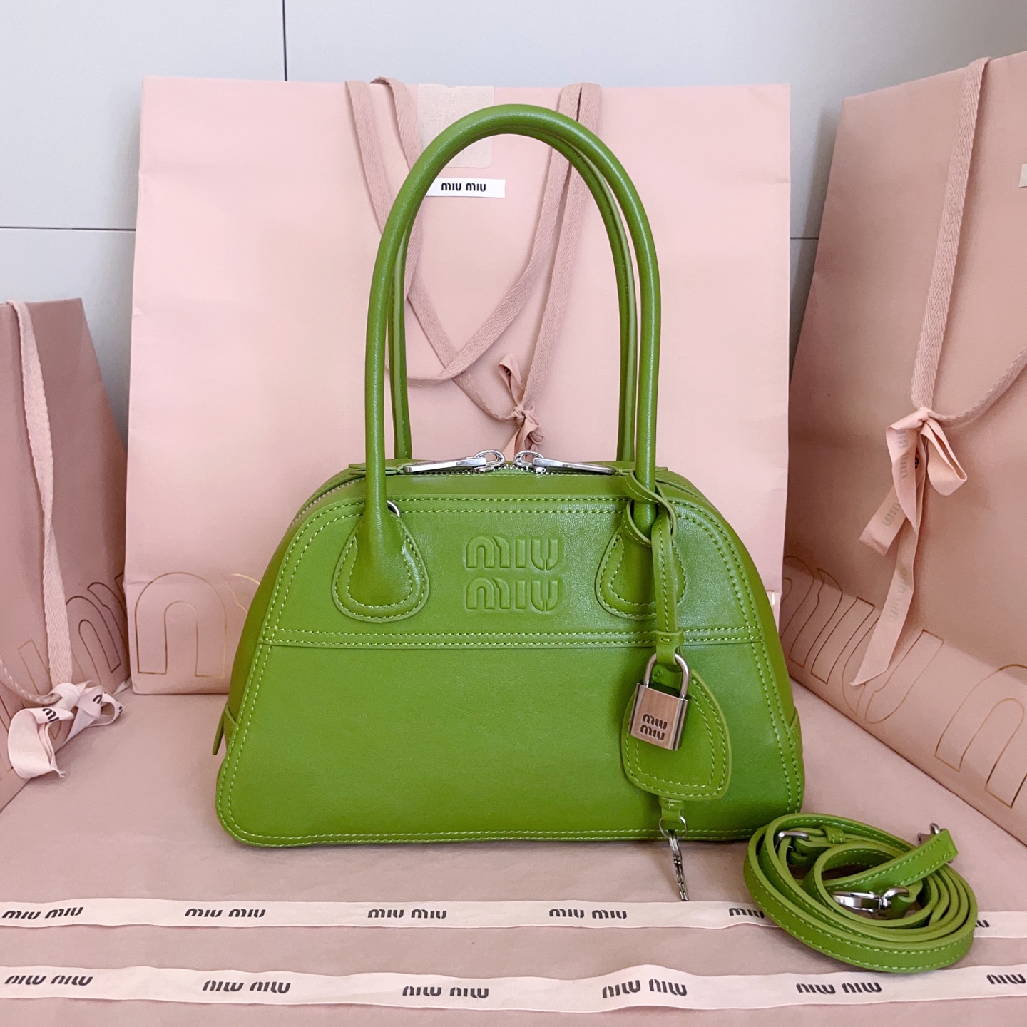 Miu Miu Small Green Vivant Leather bag 5BB200