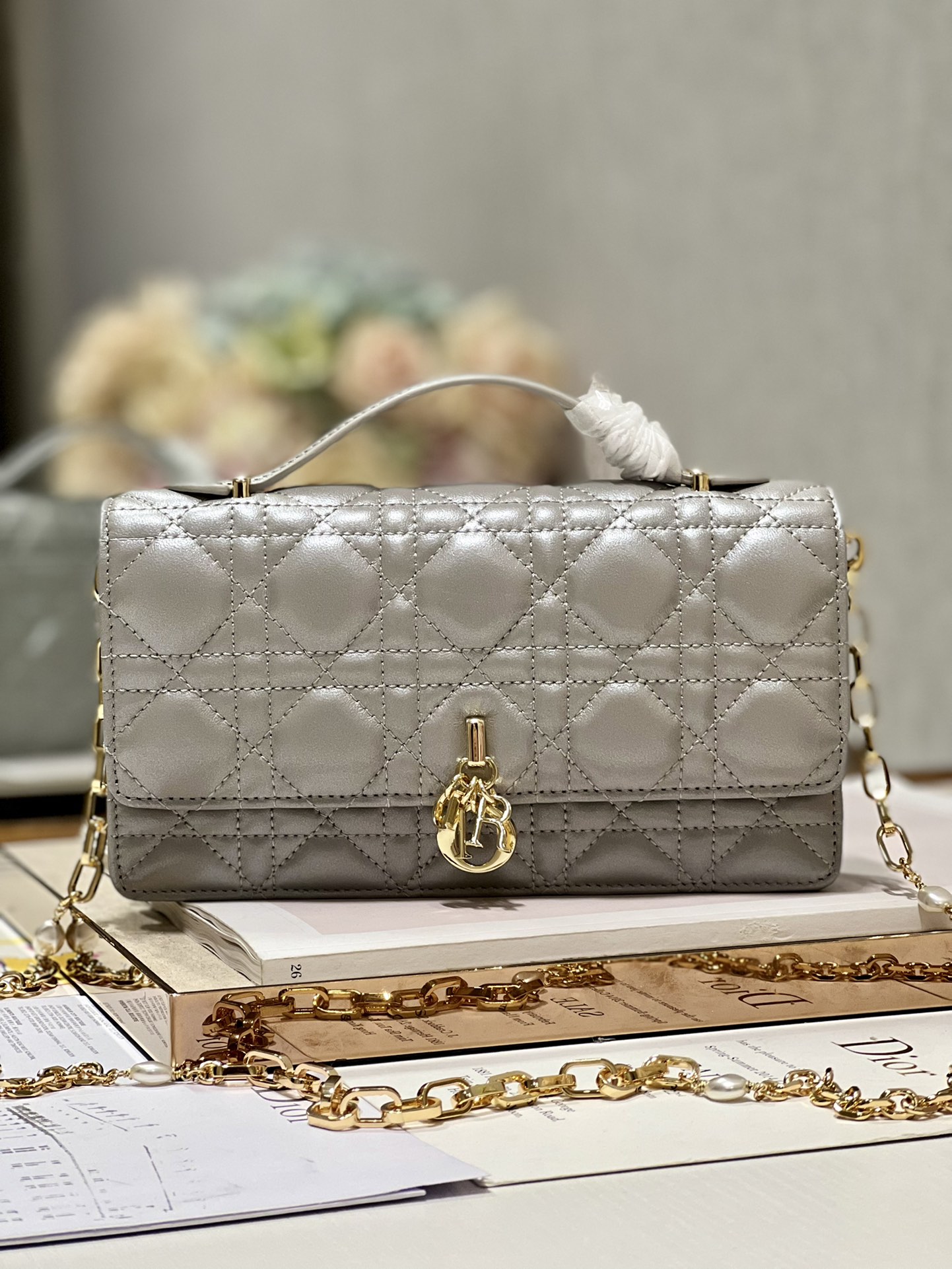 Dior Miss Mini Bag Metallic Gray Cannage Lambskin
