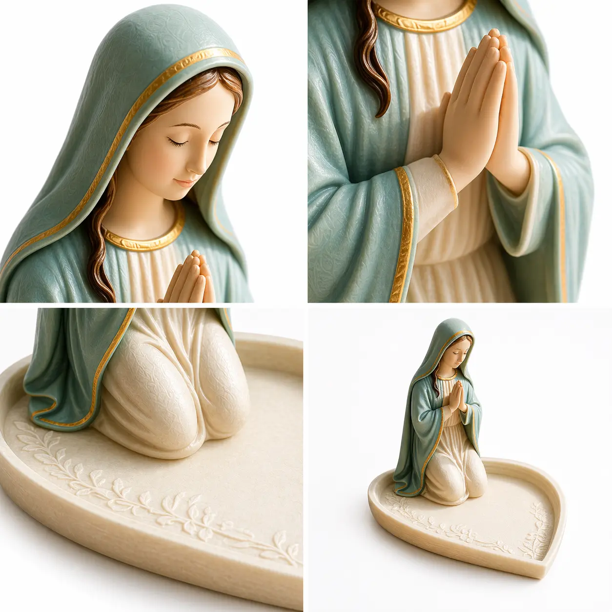 Our Lady of Grace Rosary Holder Statue - Elegant Blessed Mother Heart-Shaped Prayer Trinket Dish & Catholic Family Heirloom
