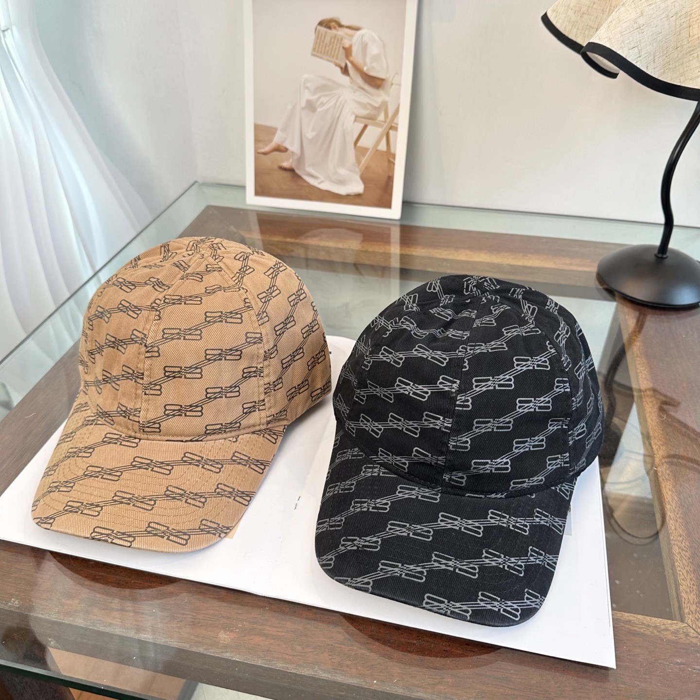 Balenciaga BB Monogram Allover Printed Logo Cotton Drill Cap Dad Hat - KAIROO