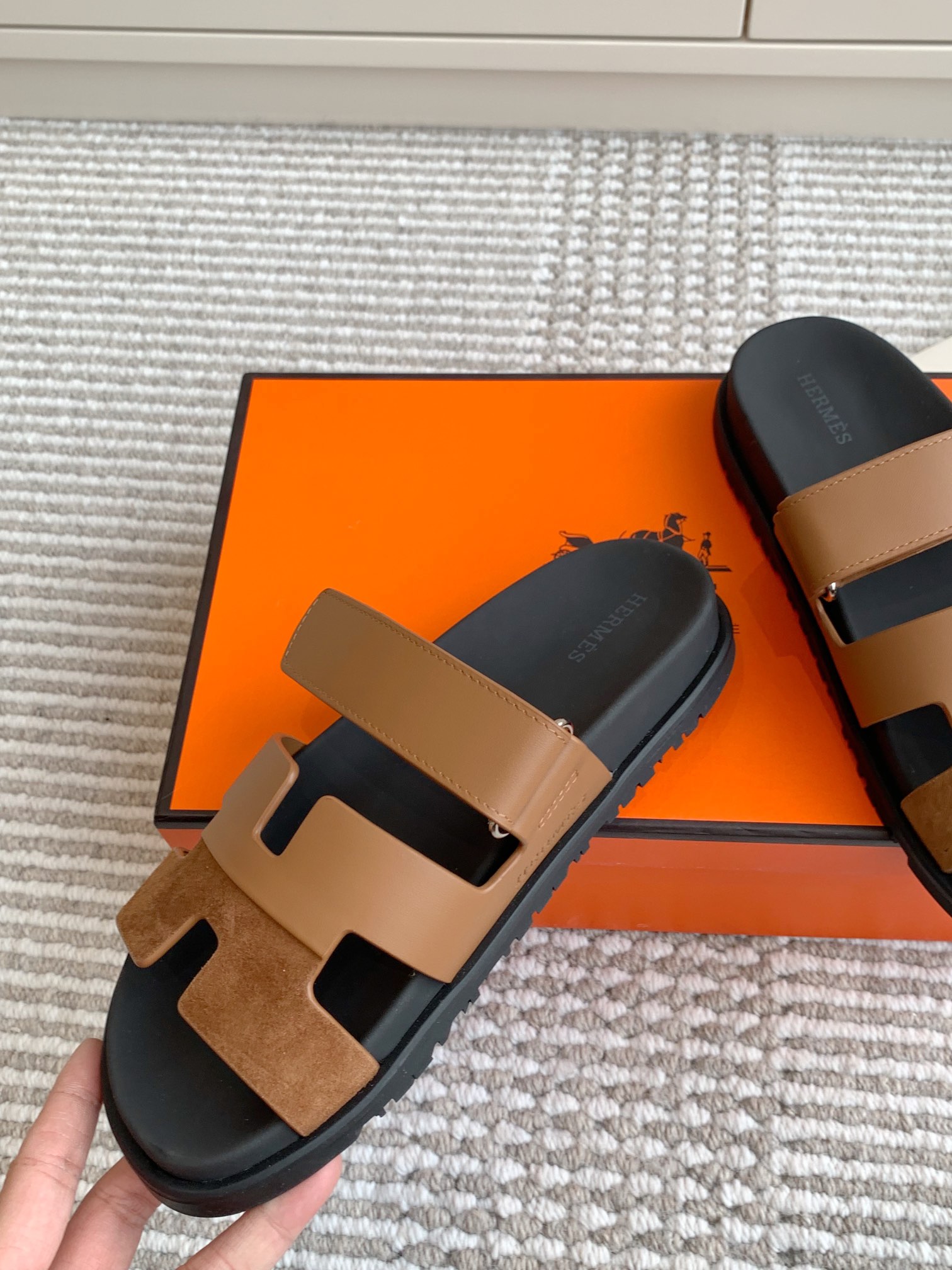 Hermes Chypre Unisex Suede and leather Sandals