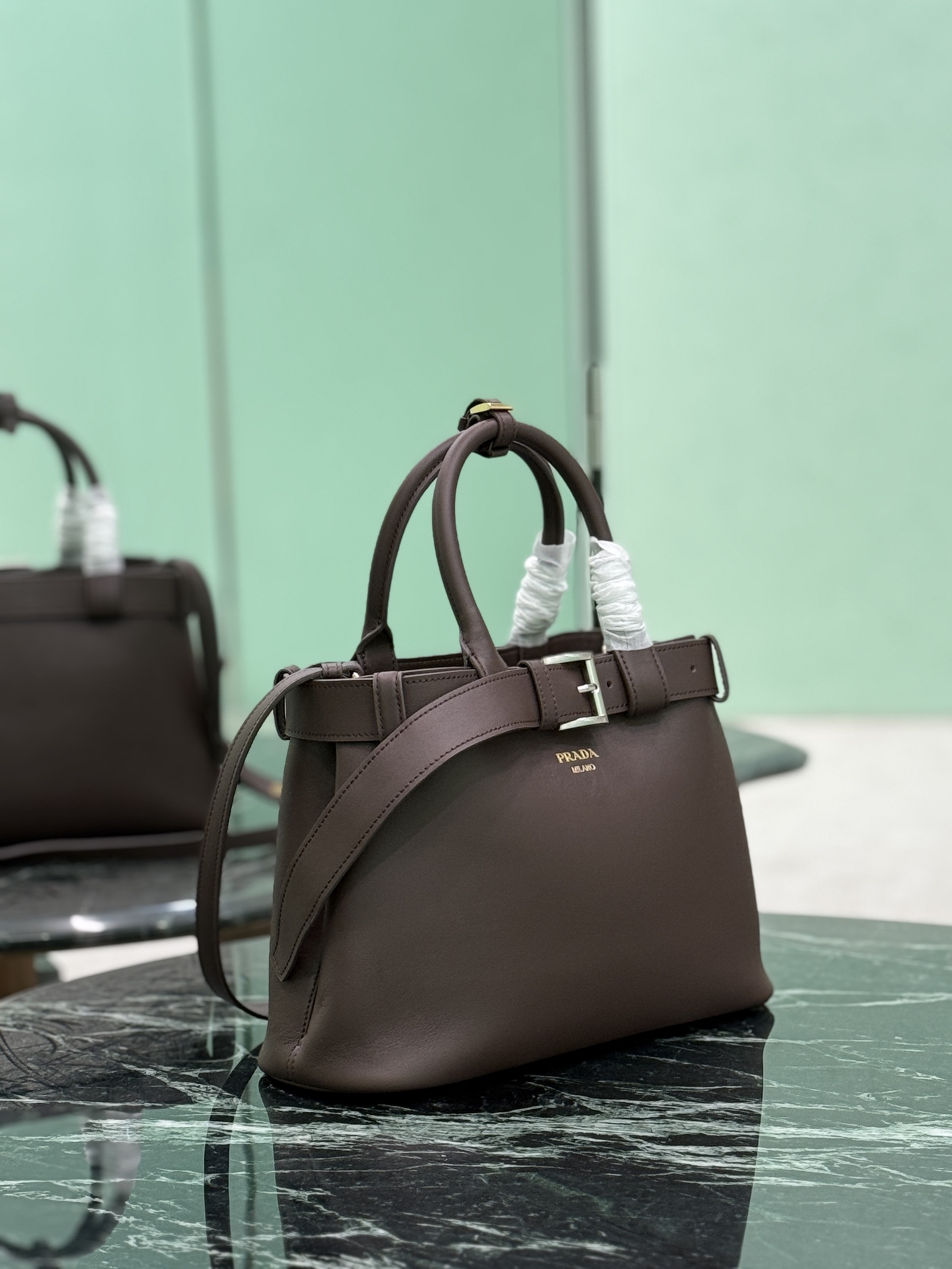 Prada Briarwood Buckle Small Leather bag with belt