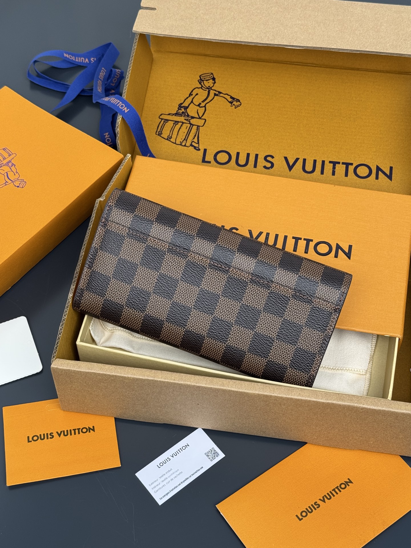 N63209 LV Sarah Wallet Damier Ebene Canvas