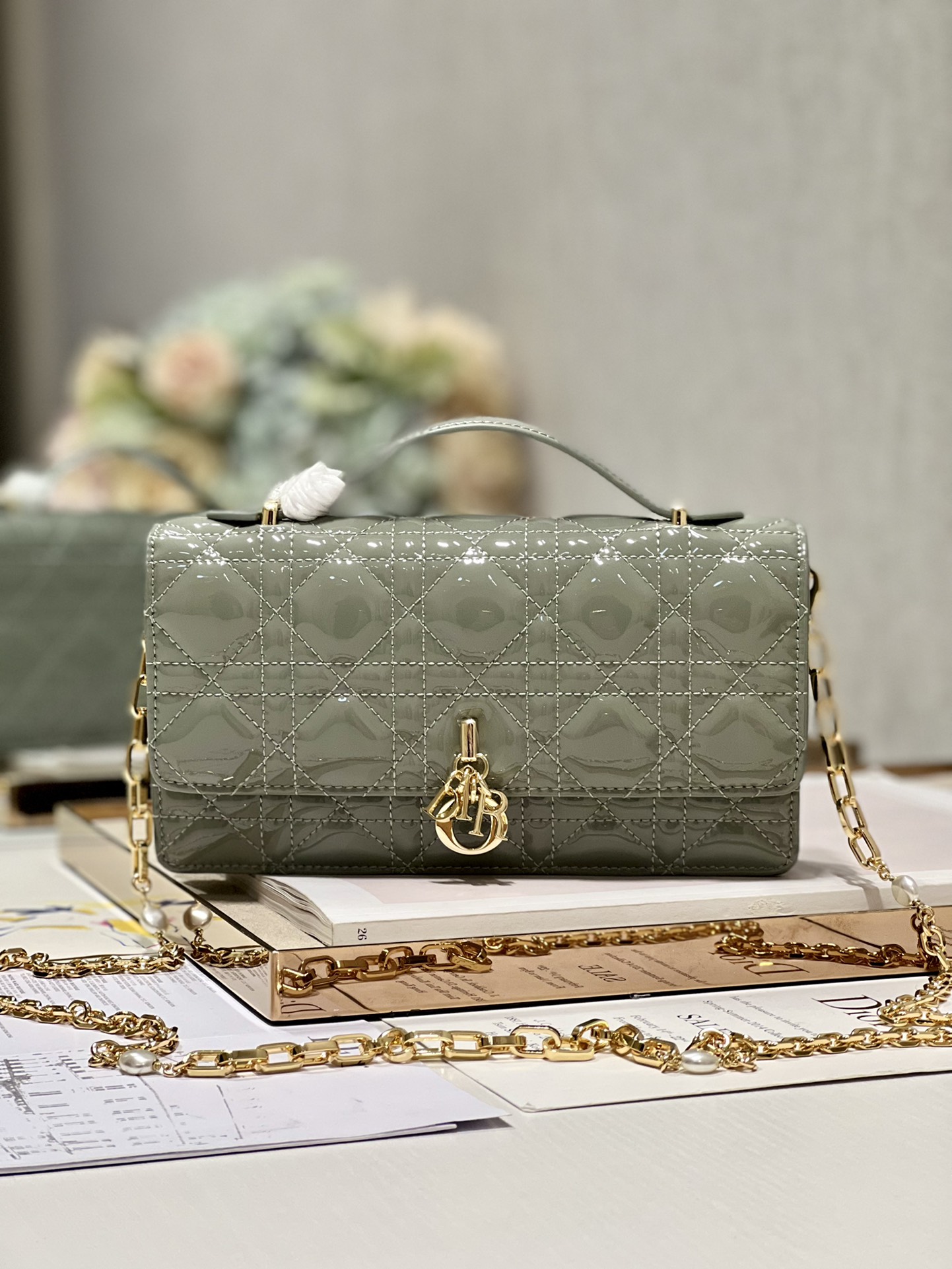 Dior Miss Mini Bag Rock Gray Patent Cannage Calfskin