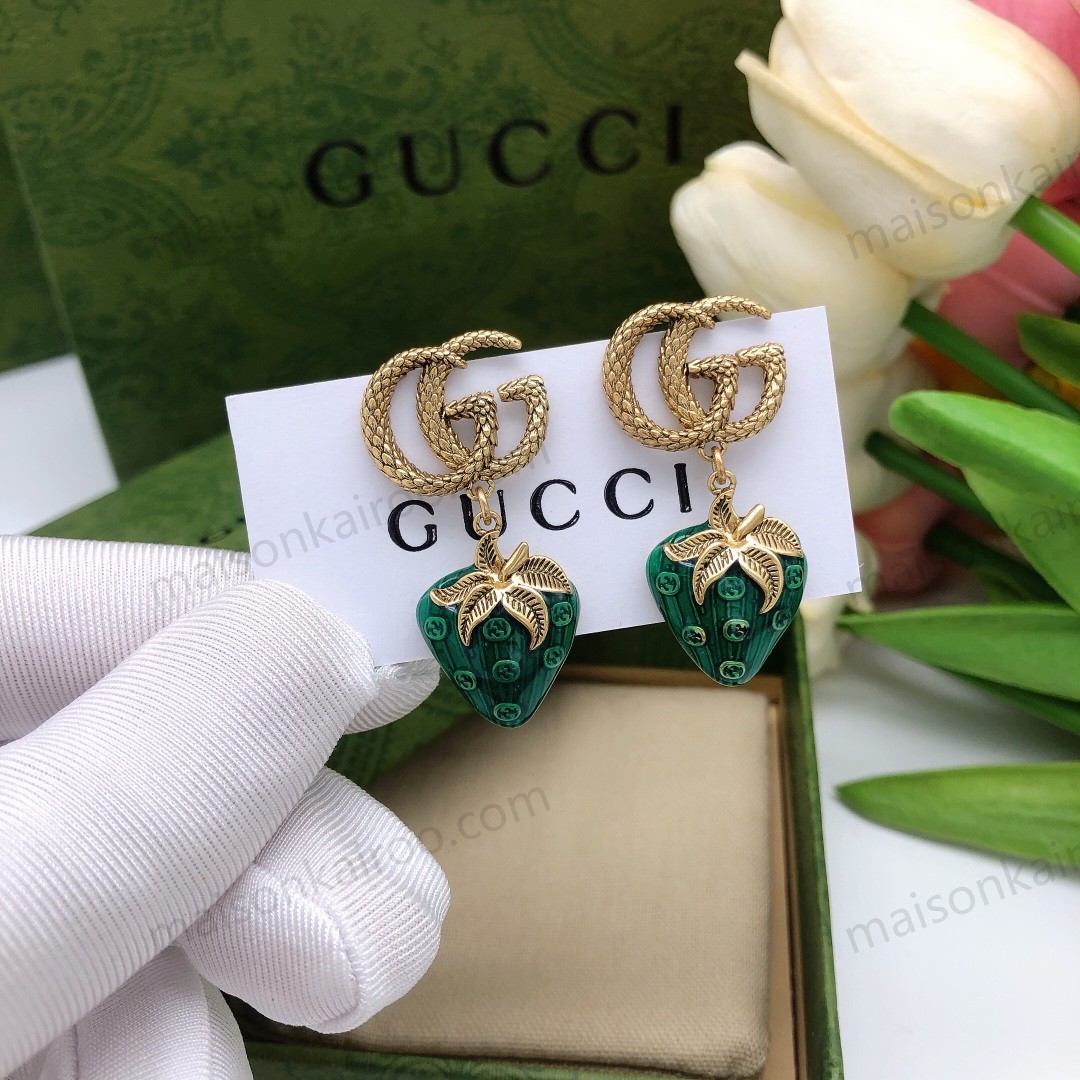 Gucci Strawberry Double G Dangle Earrings - KAIROO