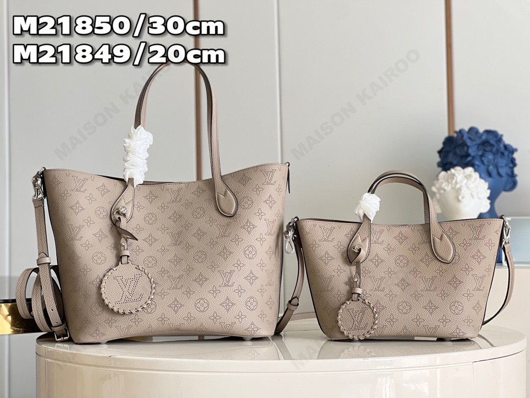 【15A】Louis Vuitton LV Mahina Blossom PM&MM Taupe Dense Perforated Monogram Leather Basket Handle Tote Bag - KAIROO