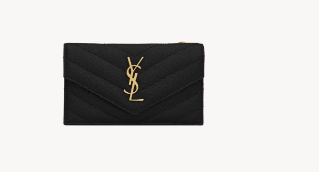 Saint Laurent Black Cassandre Card Case in grained leather