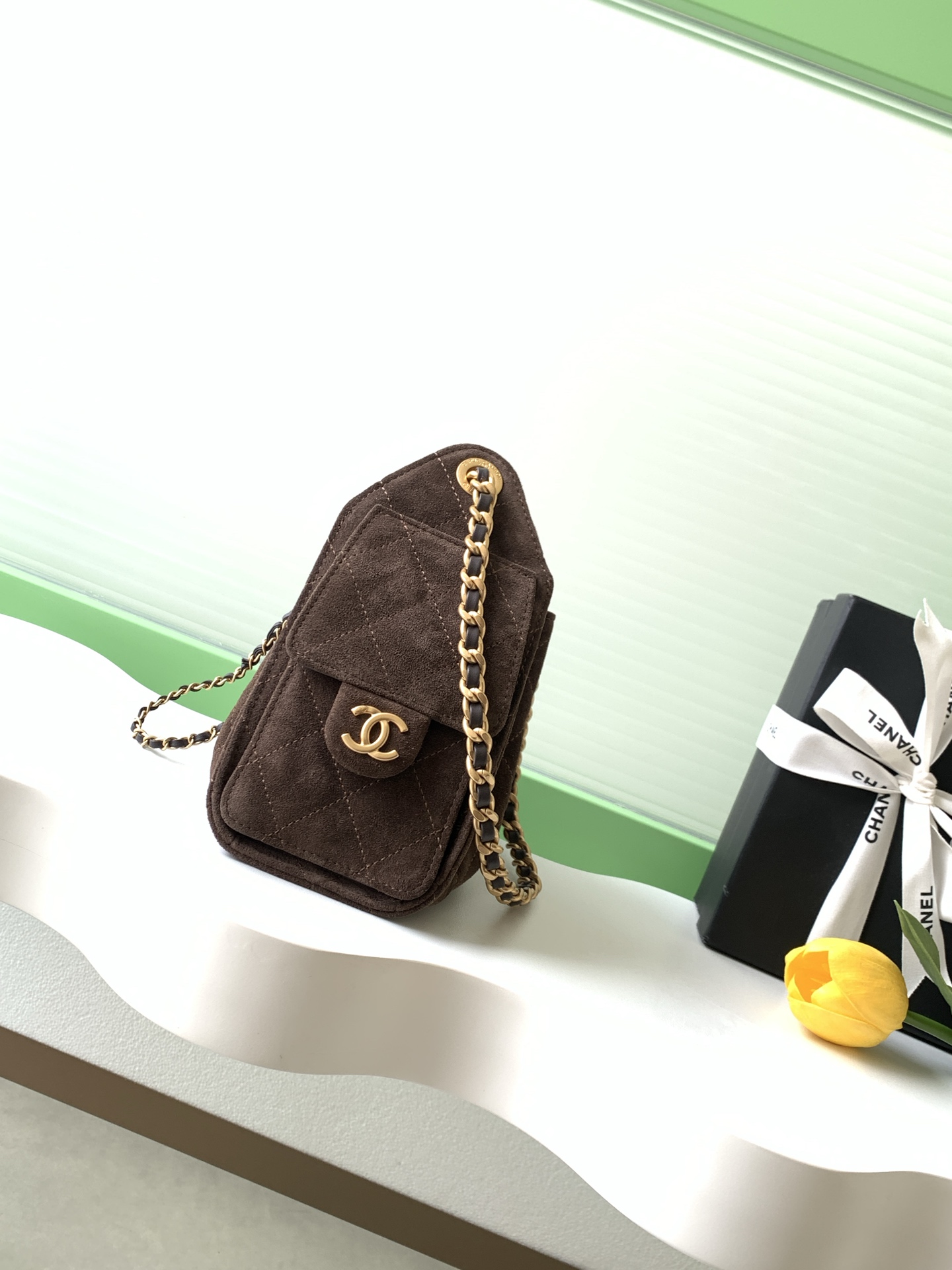 Chanel 25 Mini Handbag in Dark Brown Suede Calfskin