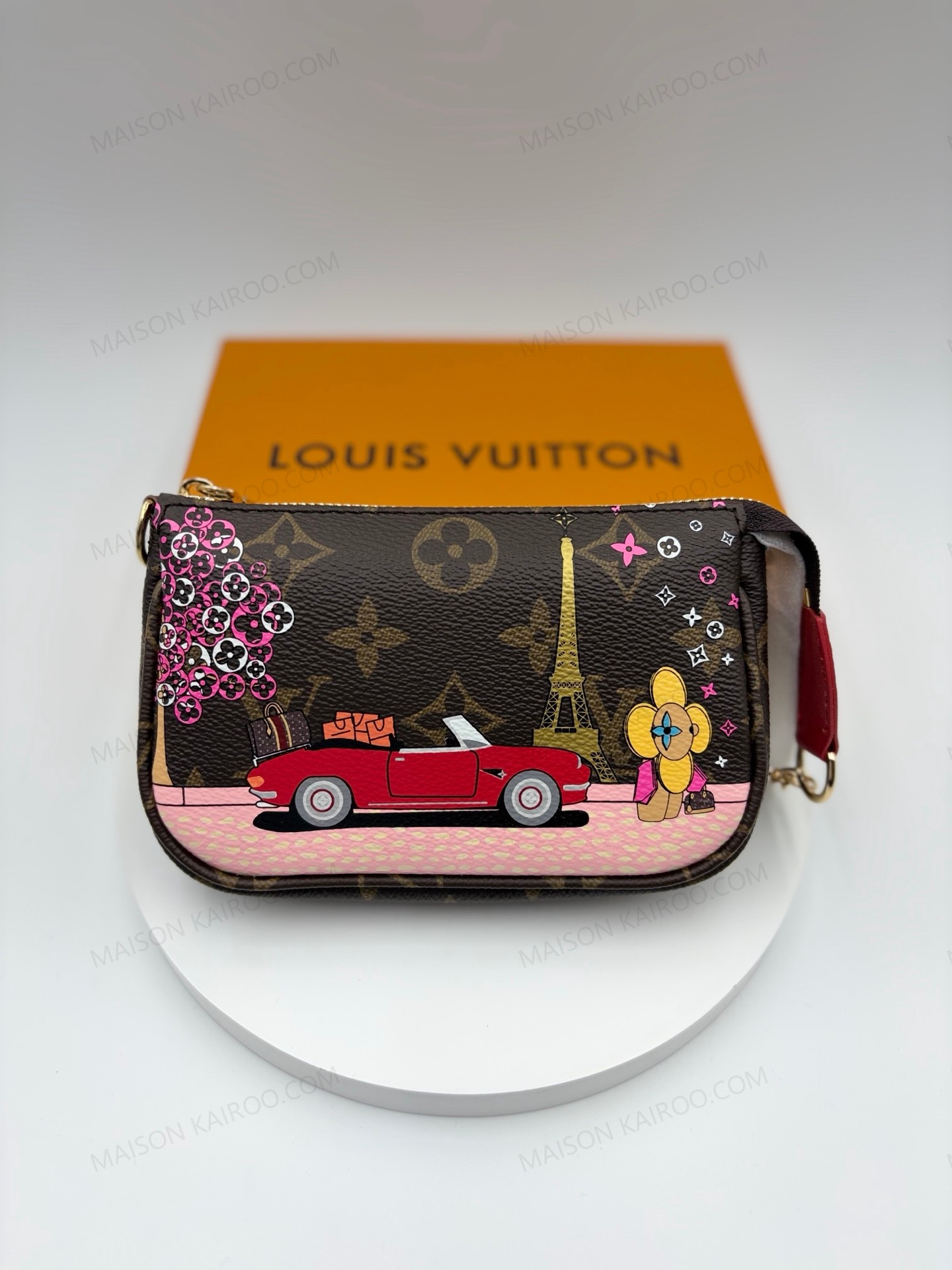 Louis Vuitton LV Mini Pochette Accessoires Vivienne Paris Eiffel Tower Brown/Damier Ebene Monogram Chain Pouch Bag - KAIROO